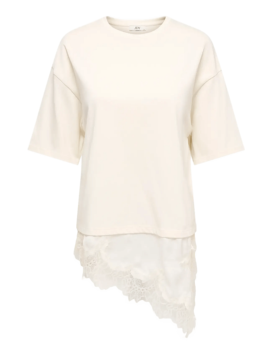 JDY - JDYALMA 2/4 LACE DETAIL T-SHIRT JRS EXP - t-shirts - egret - 1