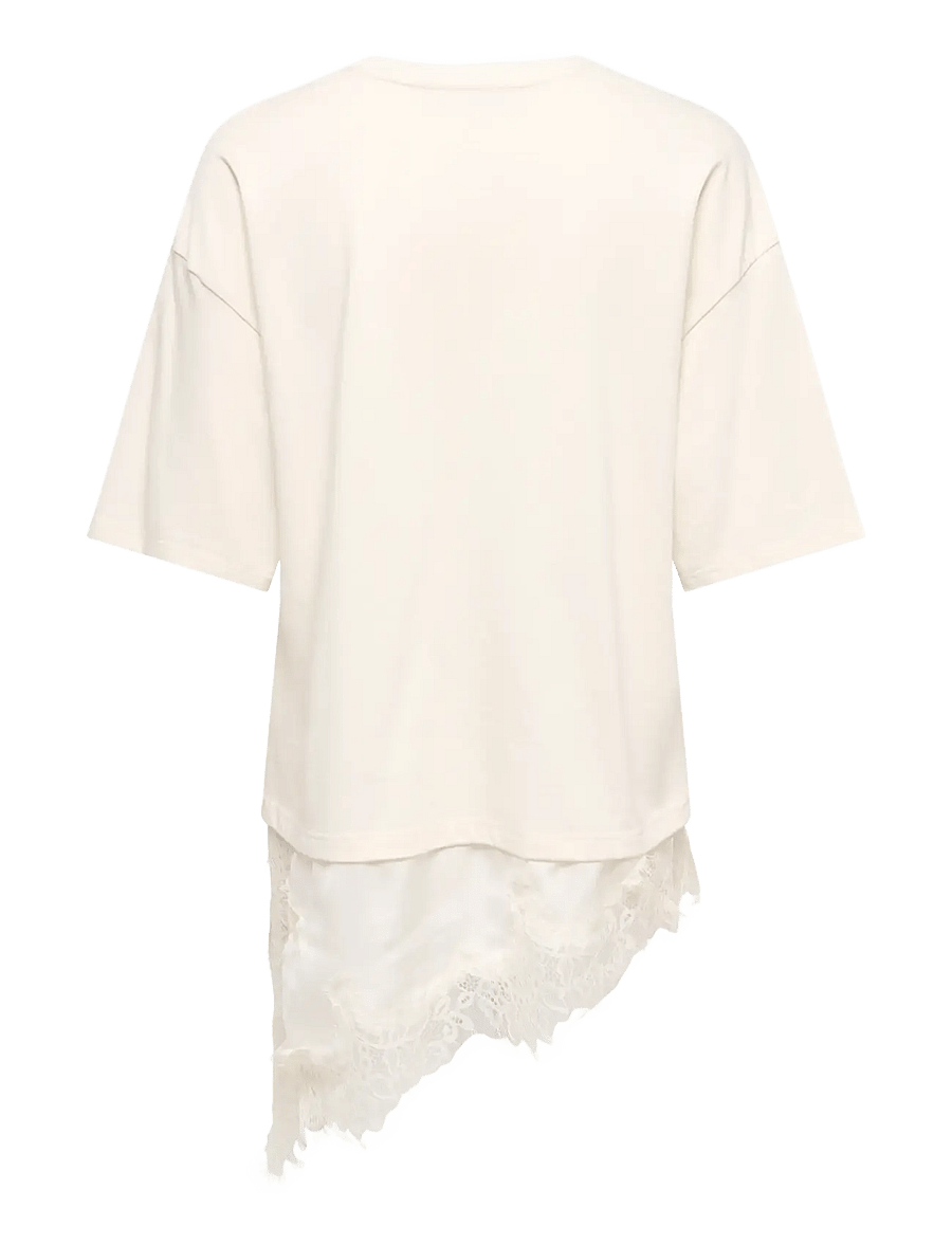 JDY - JDYALMA 2/4 LACE DETAIL T-SHIRT JRS EXP - t-shirts - egret - 2