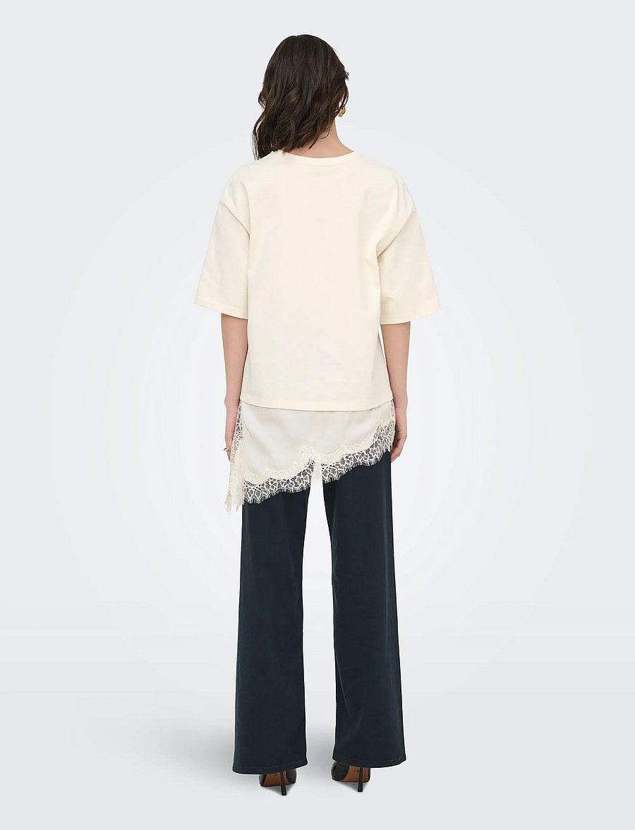 JDY - JDYALMA 2/4 LACE DETAIL T-SHIRT JRS EXP - t-shirts - egret - 3