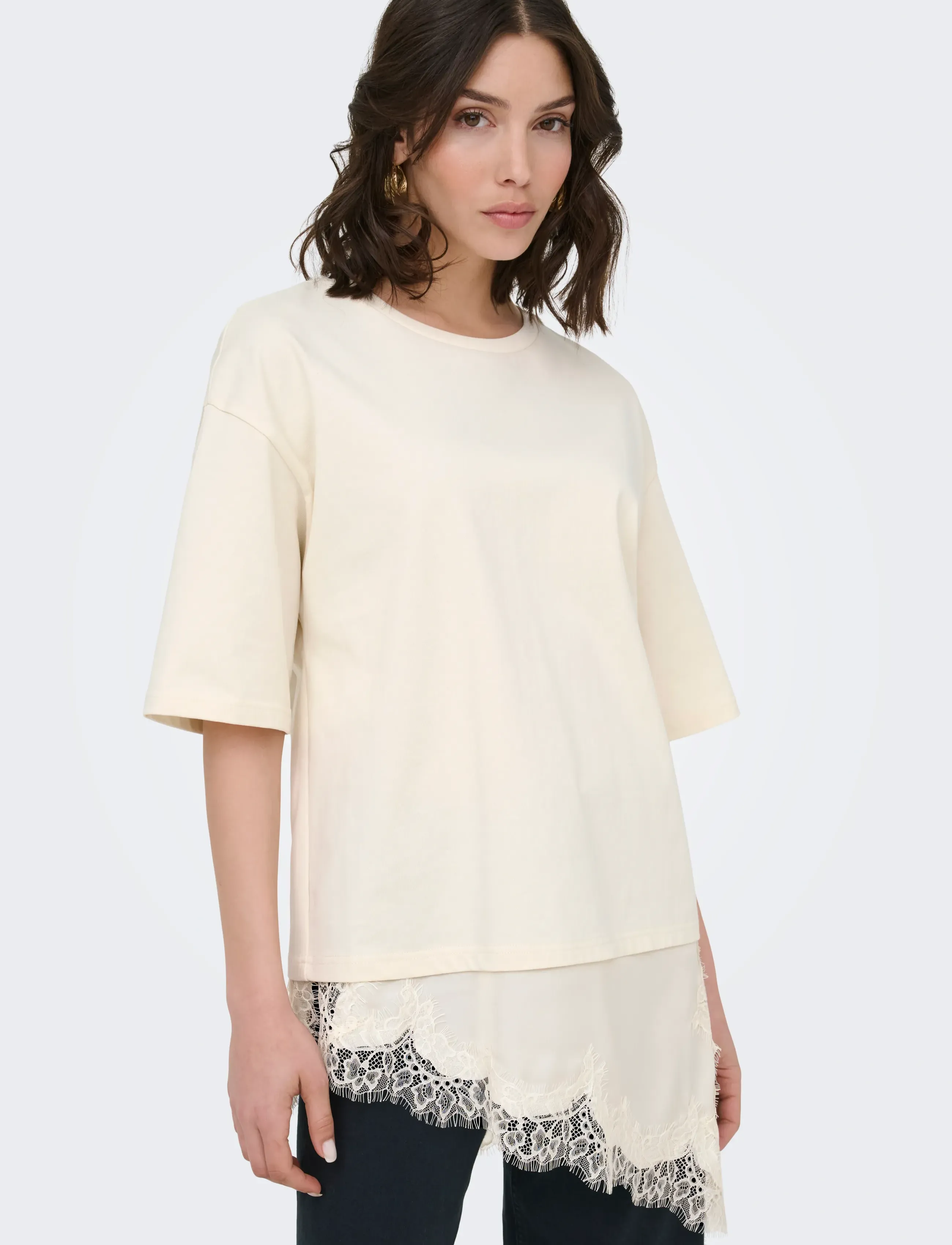 JDY - JDYALMA 2/4 LACE DETAIL T-SHIRT JRS EXP - t-shirts - egret - 4