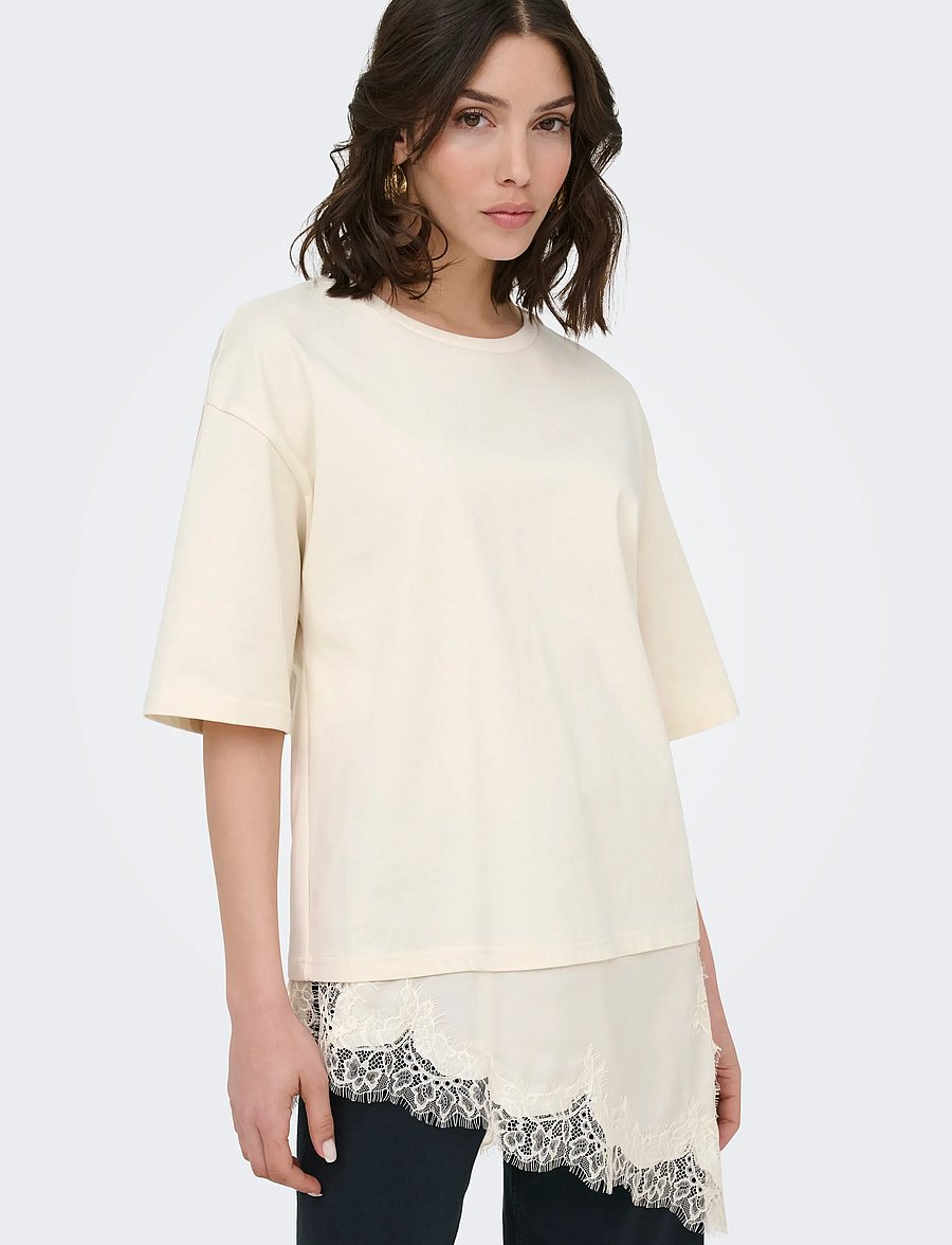 JDY - JDYALMA 2/4 LACE DETAIL T-SHIRT JRS EXP - t-shirts - egret - 4