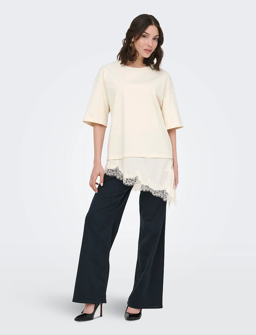JDY - JDYALMA 2/4 LACE DETAIL T-SHIRT JRS EXP - t-shirts - egret - 5