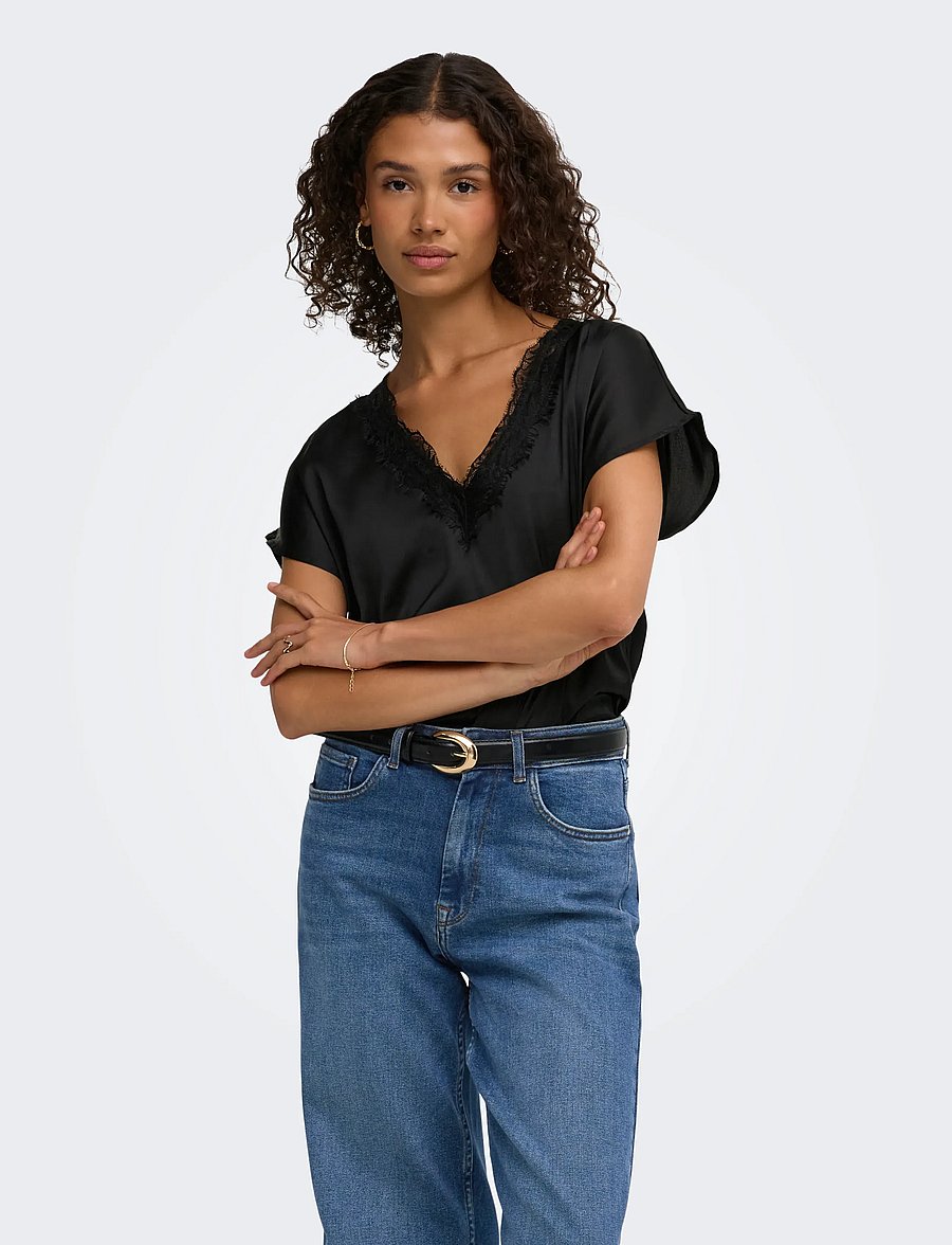 JDY - JDYFIFI S/S V-NECK TOP WVN - black - 0