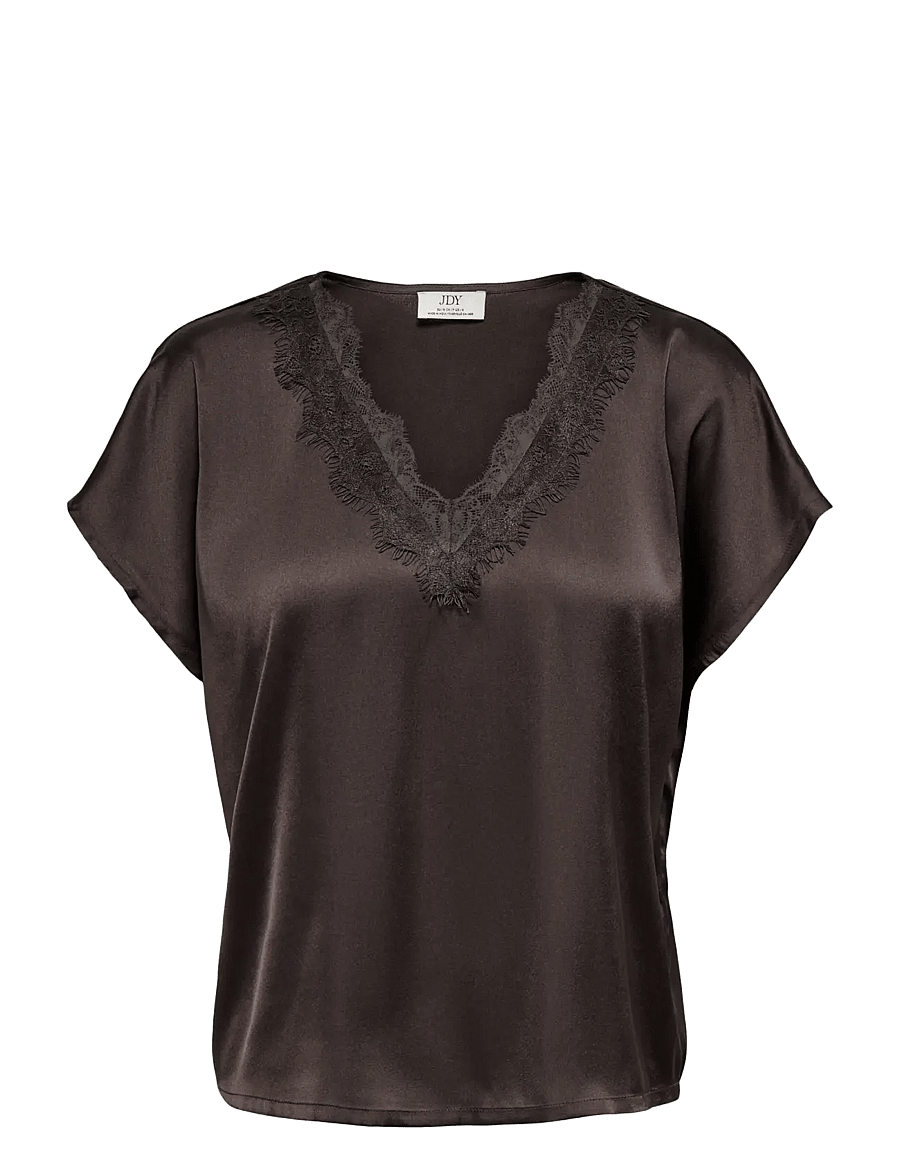 JDY - JDYFIFI S/S V-NECK TOP WVN - lühikeste varrukatega pluusid - chocolate plum - 1