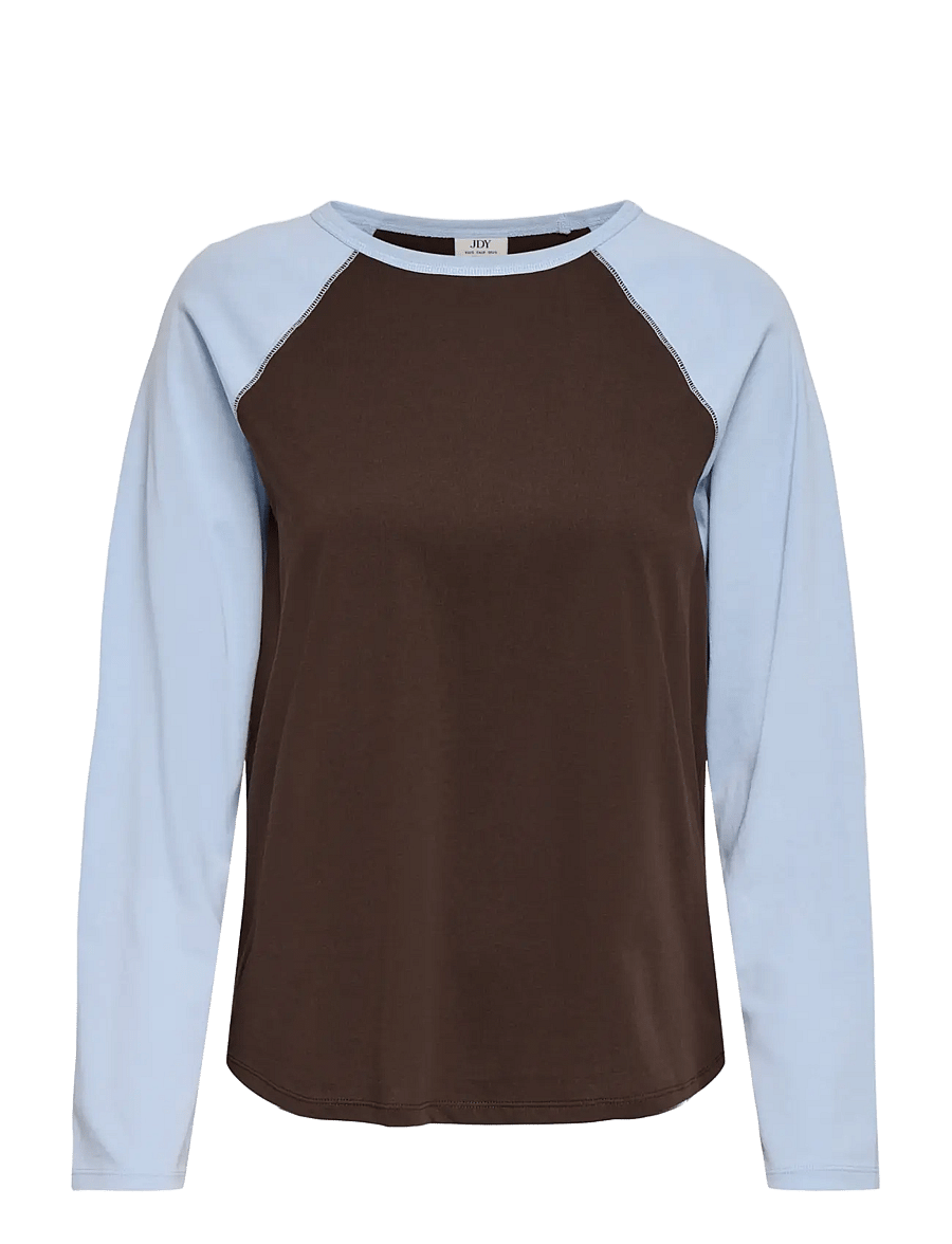 JDY - JDYJEANETT L/S RAGLAN CONTRAST TOP JRS - langärmlige tops - coffee bean - 1
