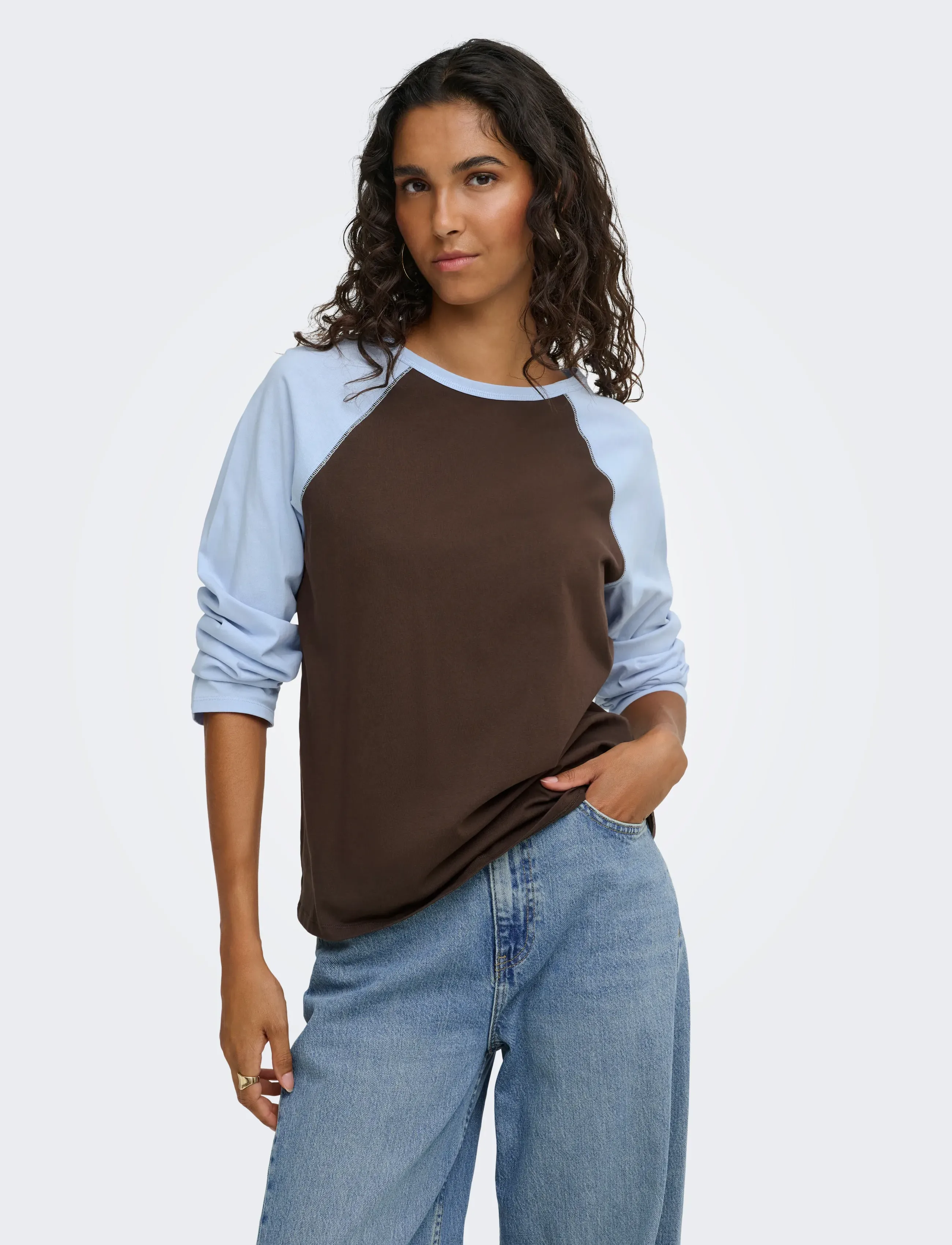 JDY - JDYJEANETT L/S RAGLAN CONTRAST TOP JRS - langärmlige tops - coffee bean - 0