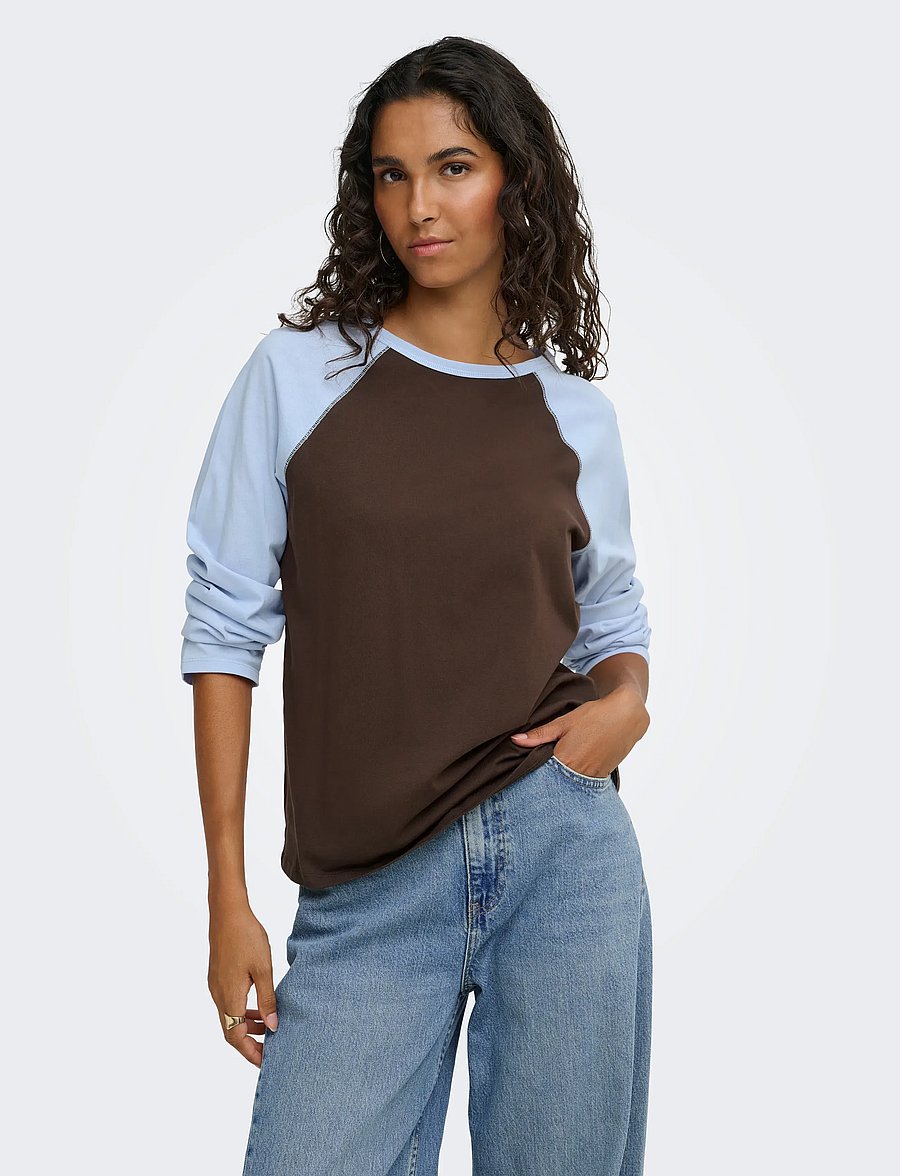 JDY - JDYJEANETT L/S RAGLAN CONTRAST TOP JRS - langärmlige tops - coffee bean - 0