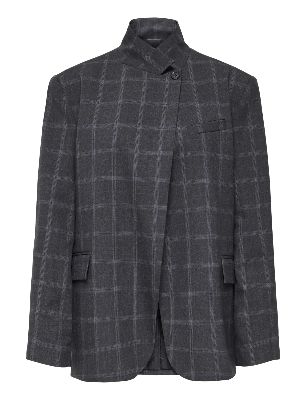 JDY JDYVALERIE HIGH NECK CHECK BLAZER PNT - Blazere - DARK GREY MELANGE / grey