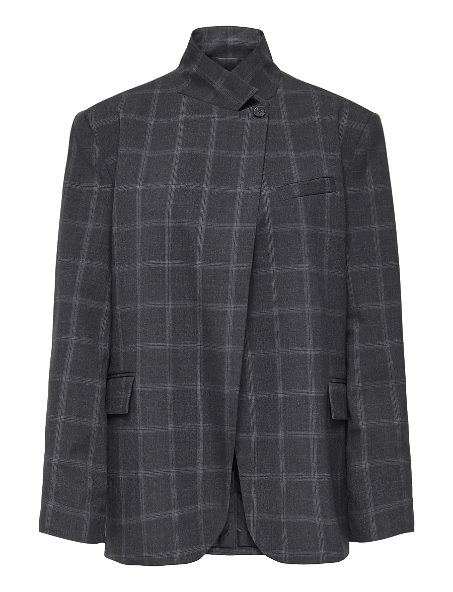 JDY - JDYVALERIE HIGH NECK CHECK BLAZER PNT - dark grey melange - 1