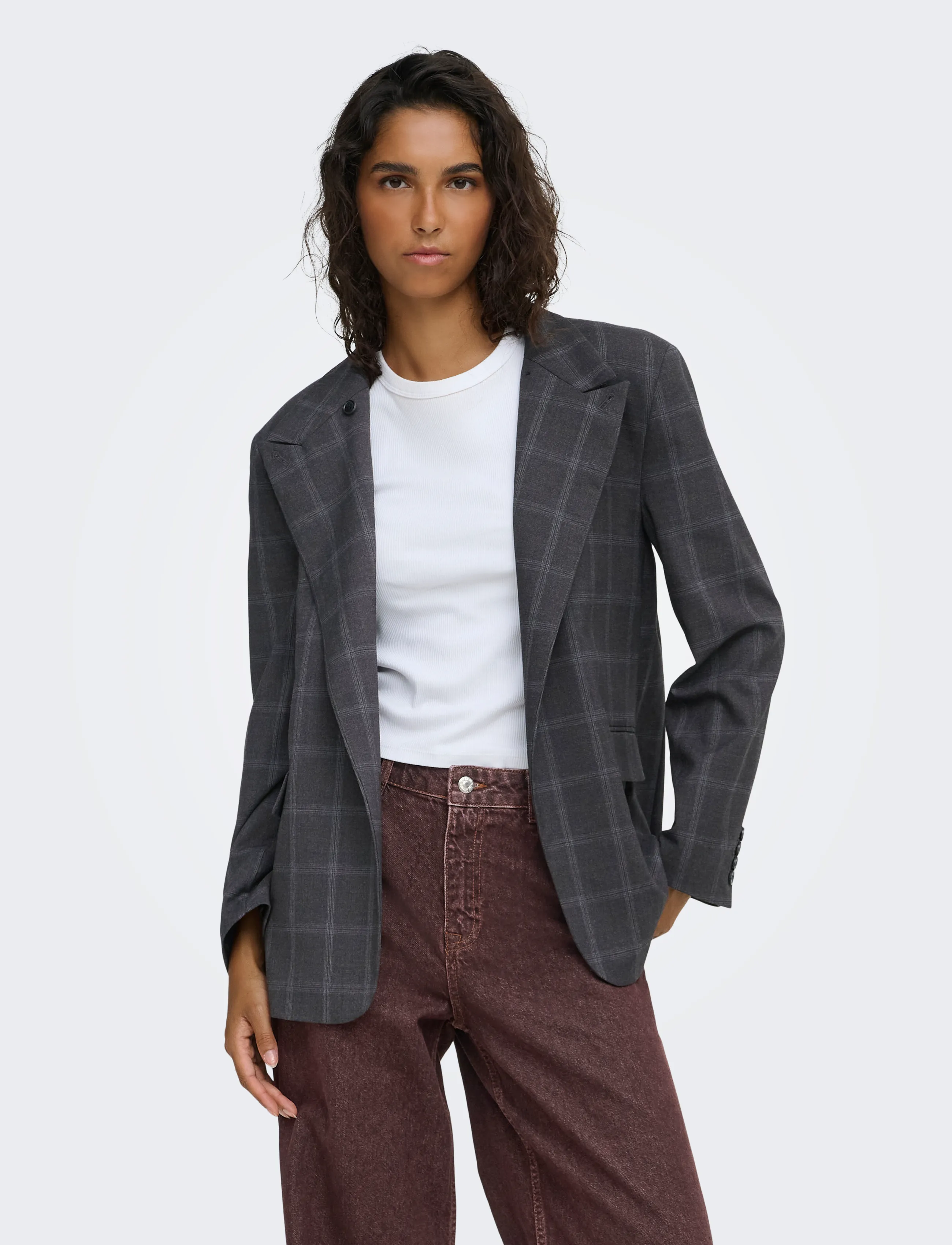 JDY - JDYVALERIE HIGH NECK CHECK BLAZER PNT - dark grey melange - 0