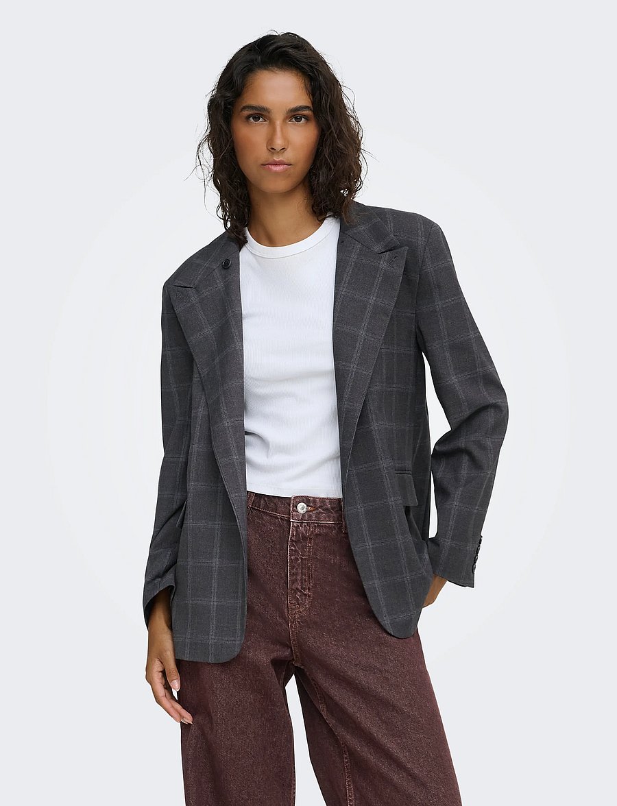 JDY - JDYVALERIE HIGH NECK CHECK BLAZER PNT - dark grey melange - 0