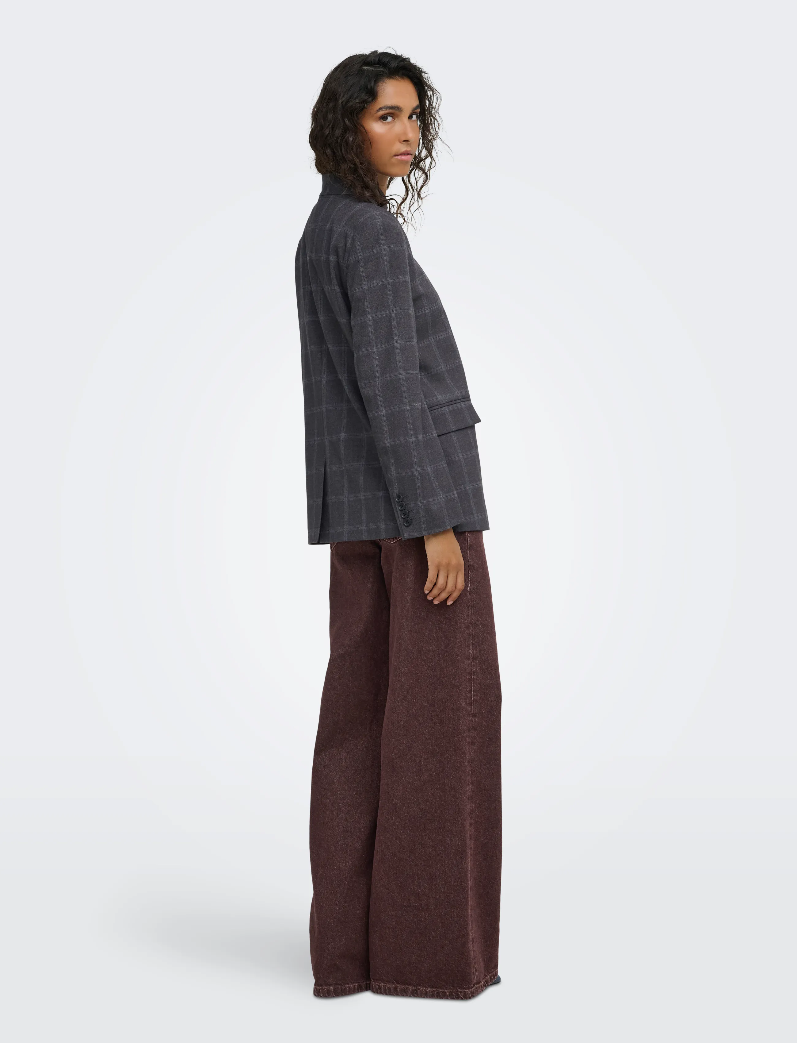 JDY - JDYVALERIE HIGH NECK CHECK BLAZER PNT - dark grey melange - 3
