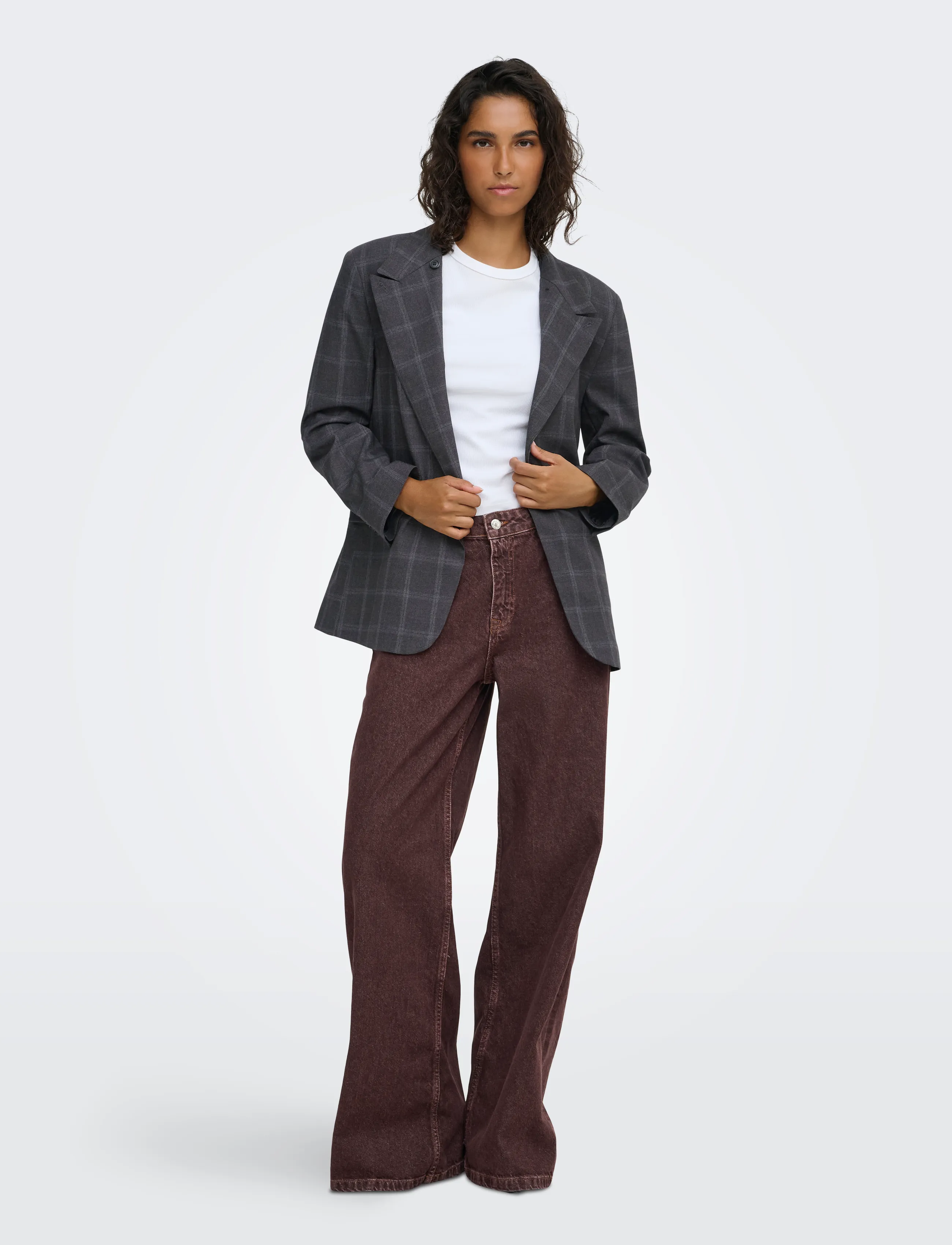 JDY - JDYVALERIE HIGH NECK CHECK BLAZER PNT - dark grey melange - 4
