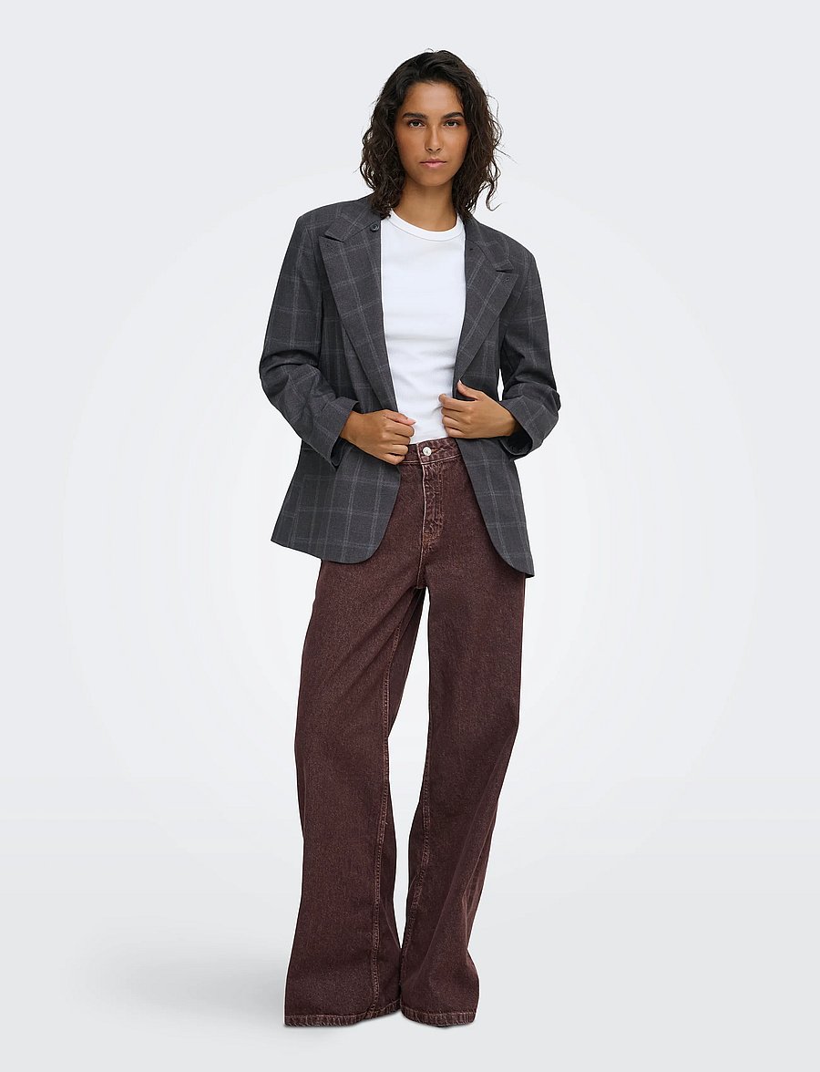 JDY - JDYVALERIE HIGH NECK CHECK BLAZER PNT - dark grey melange - 4