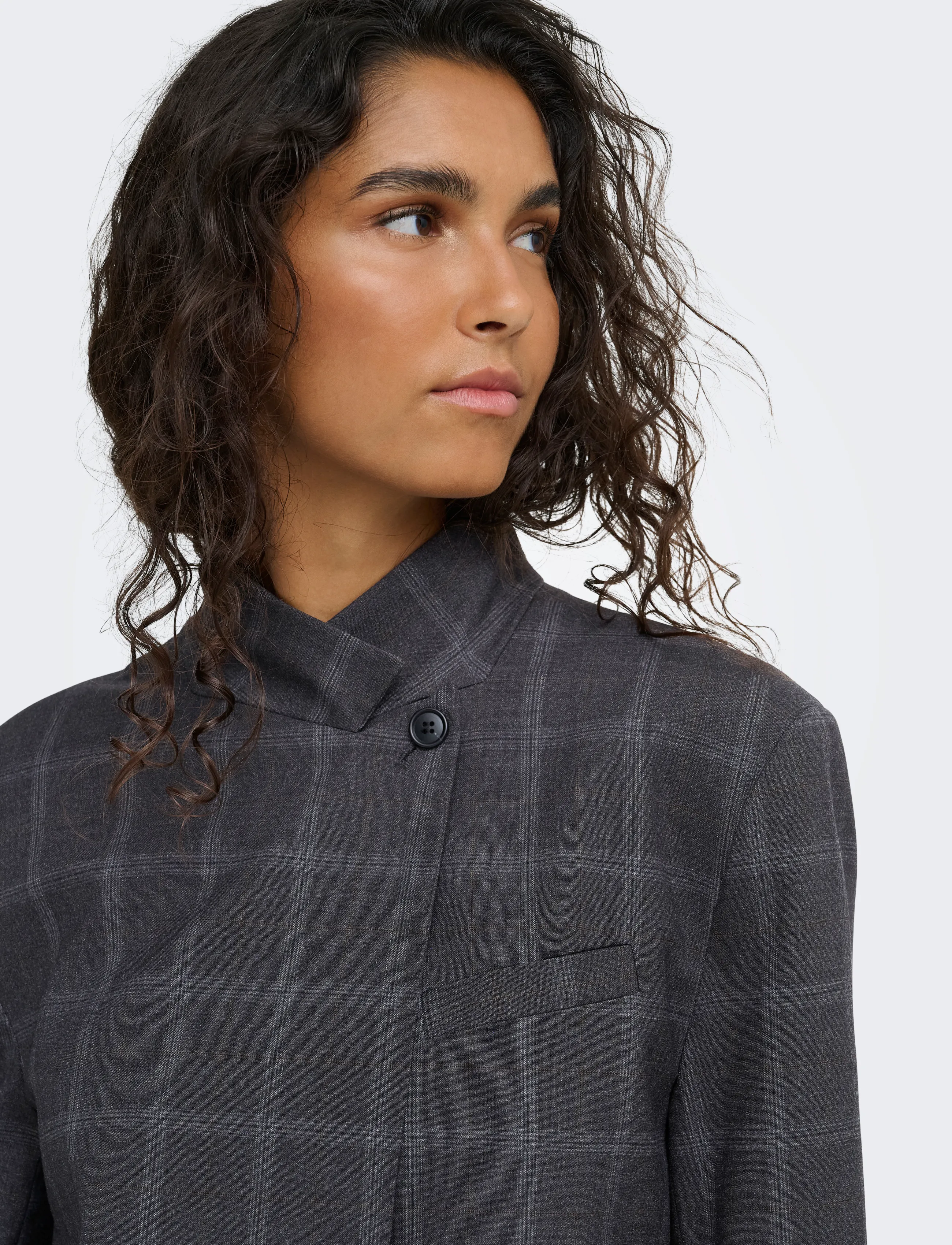 JDY - JDYVALERIE HIGH NECK CHECK BLAZER PNT - dark grey melange - 5