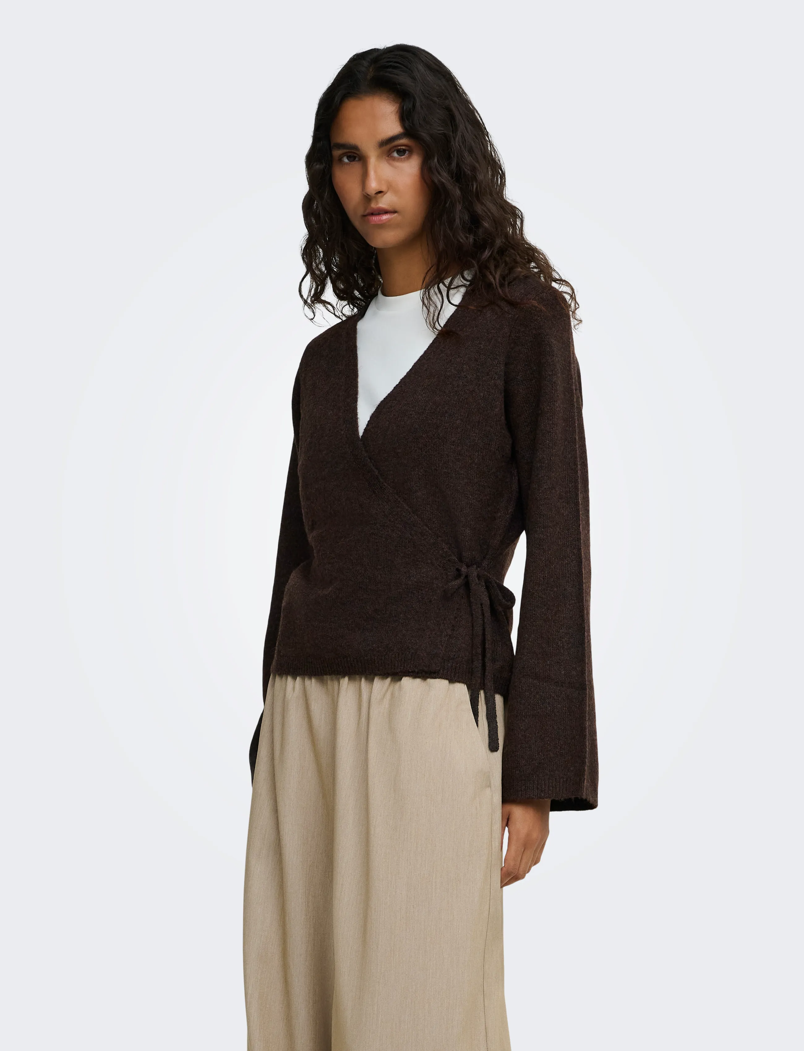 JDY - JDYSUPER BECKY L/S WRAP CARDI KNT NOOS - strickjacken - chocolate torte - 0