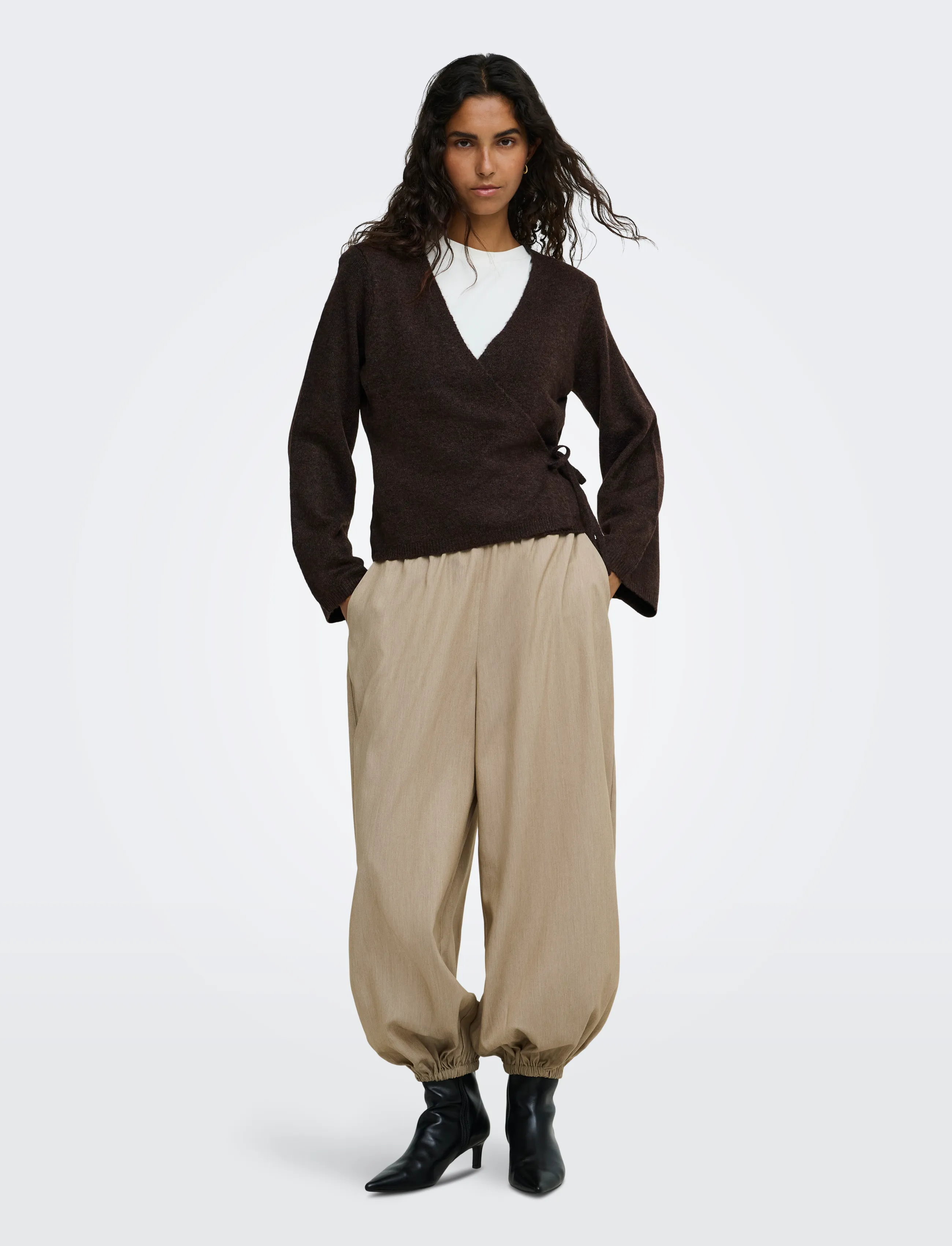 JDY - JDYSUPER BECKY L/S WRAP CARDI KNT NOOS - strickjacken - chocolate torte - 4