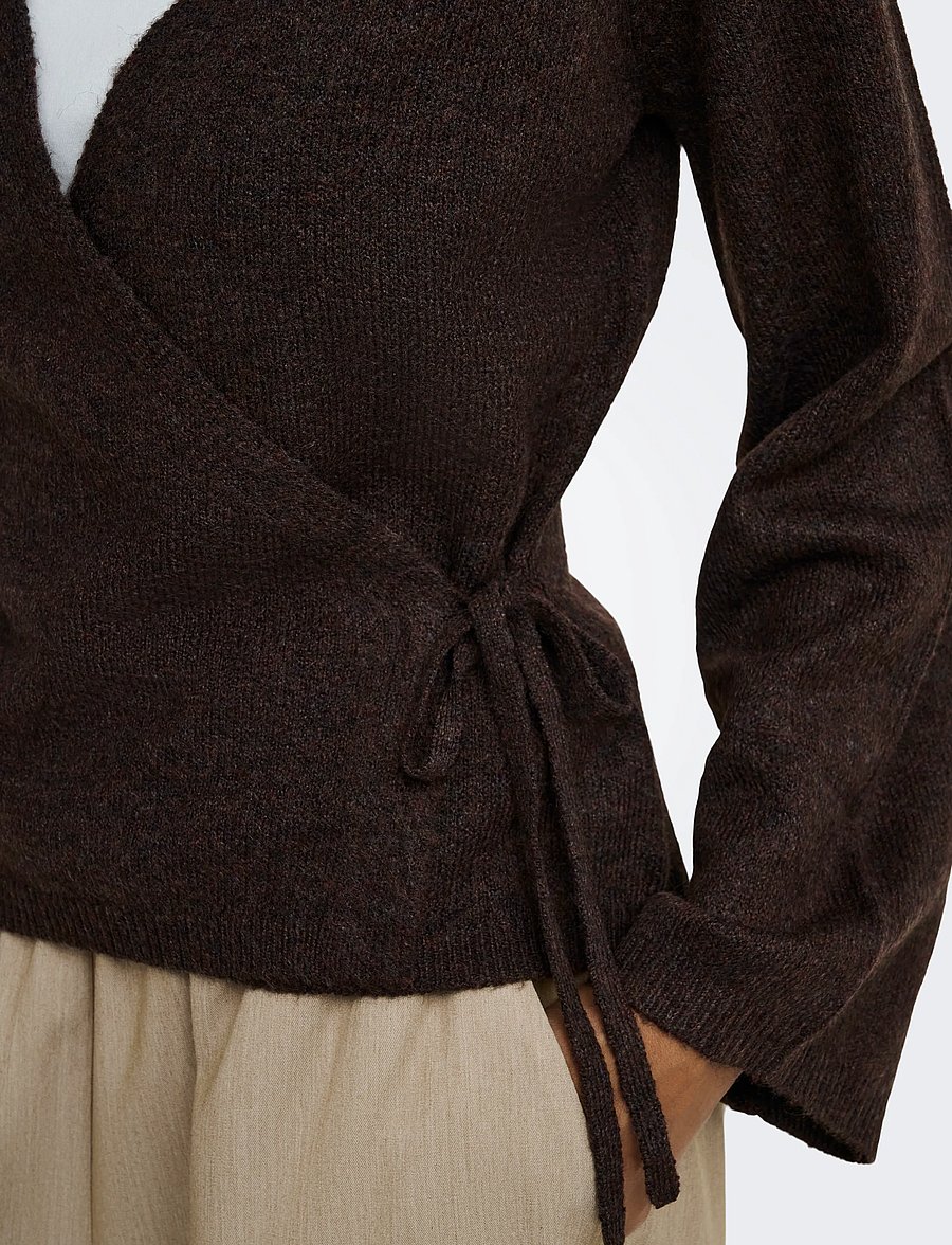 JDY - JDYSUPER BECKY L/S WRAP CARDI KNT NOOS - strickjacken - chocolate torte - 5