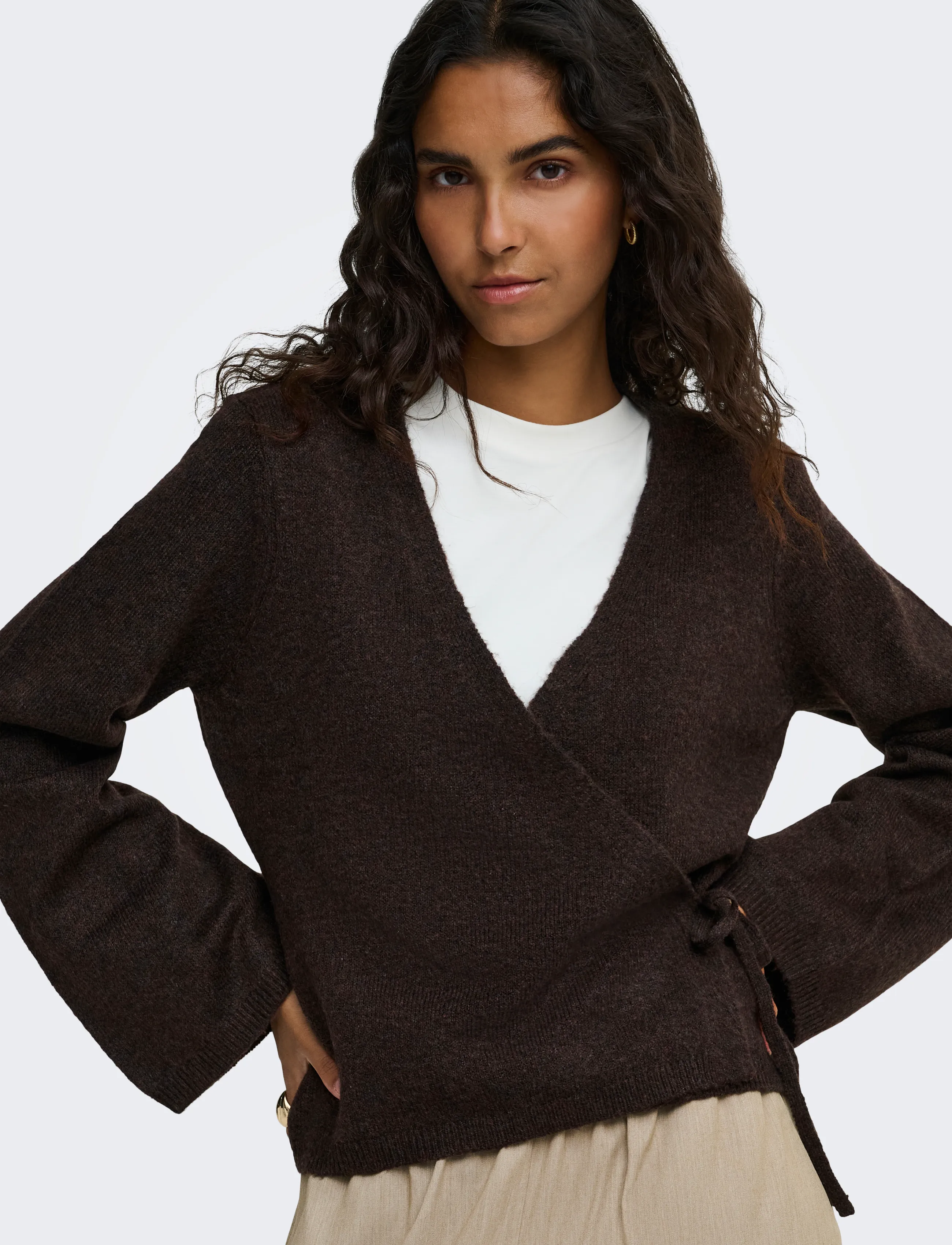 JDY JDYSUPER BECKY L/S WRAP CARDI KNT NOOS - Fødselsdag - CHOCOLATE TORTE / brown