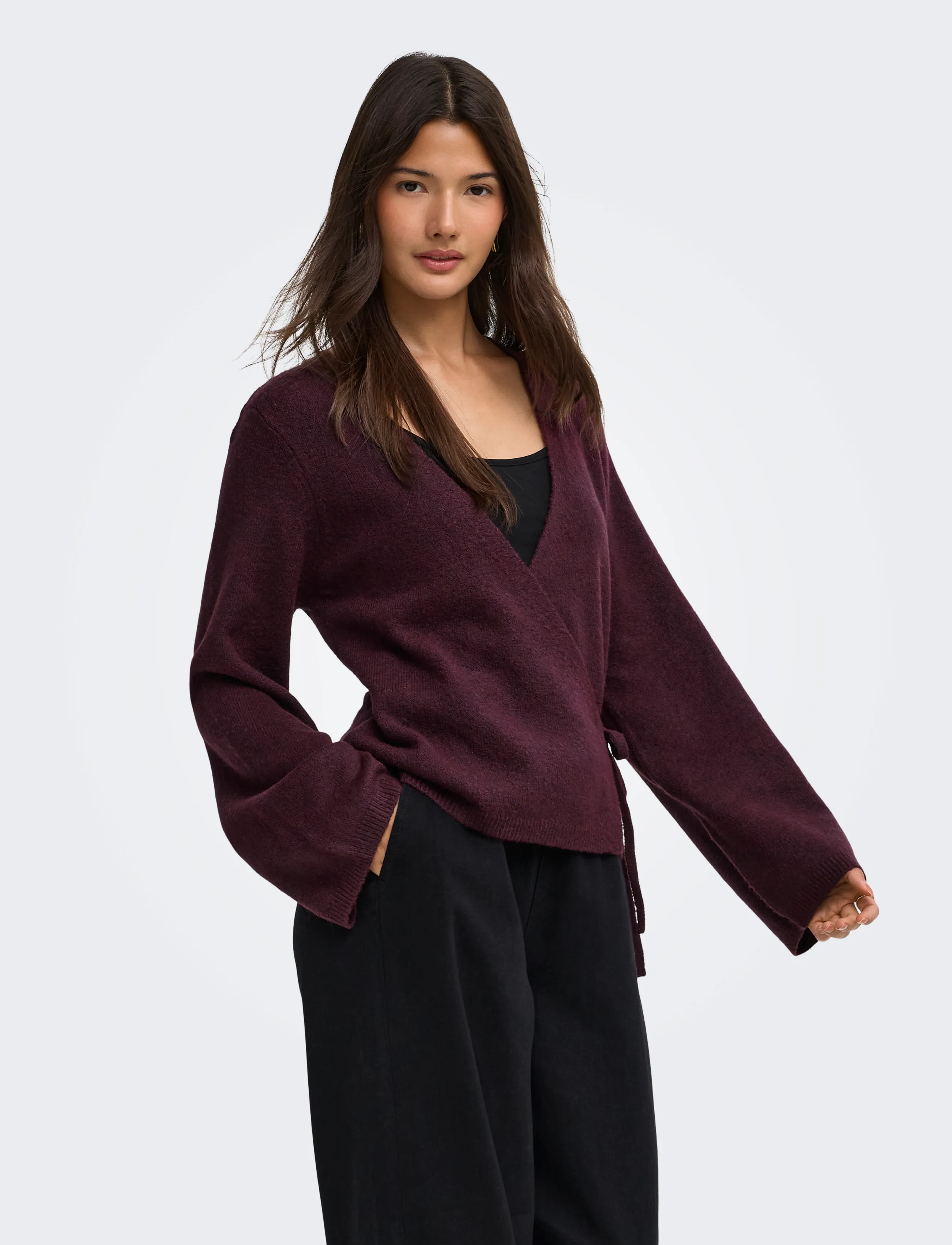 JDY - JDYSUPER BECKY L/S WRAP CARDI KNT NOOS - decadent chocolate - 0