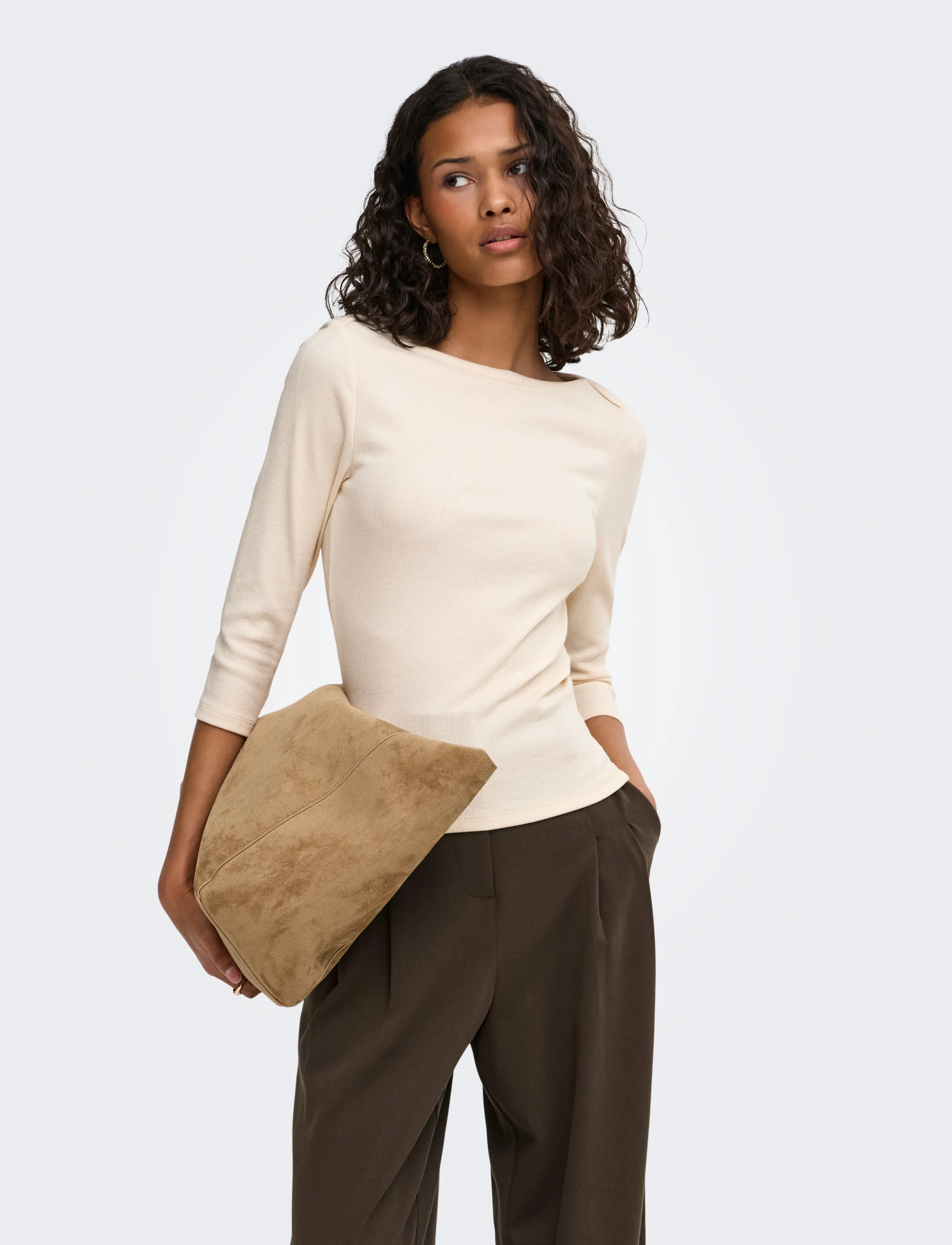 JDY malli 3/4 Boatneck Top Jrs Noos, M, Blouses, Creme - Short-sleeved, Frauen