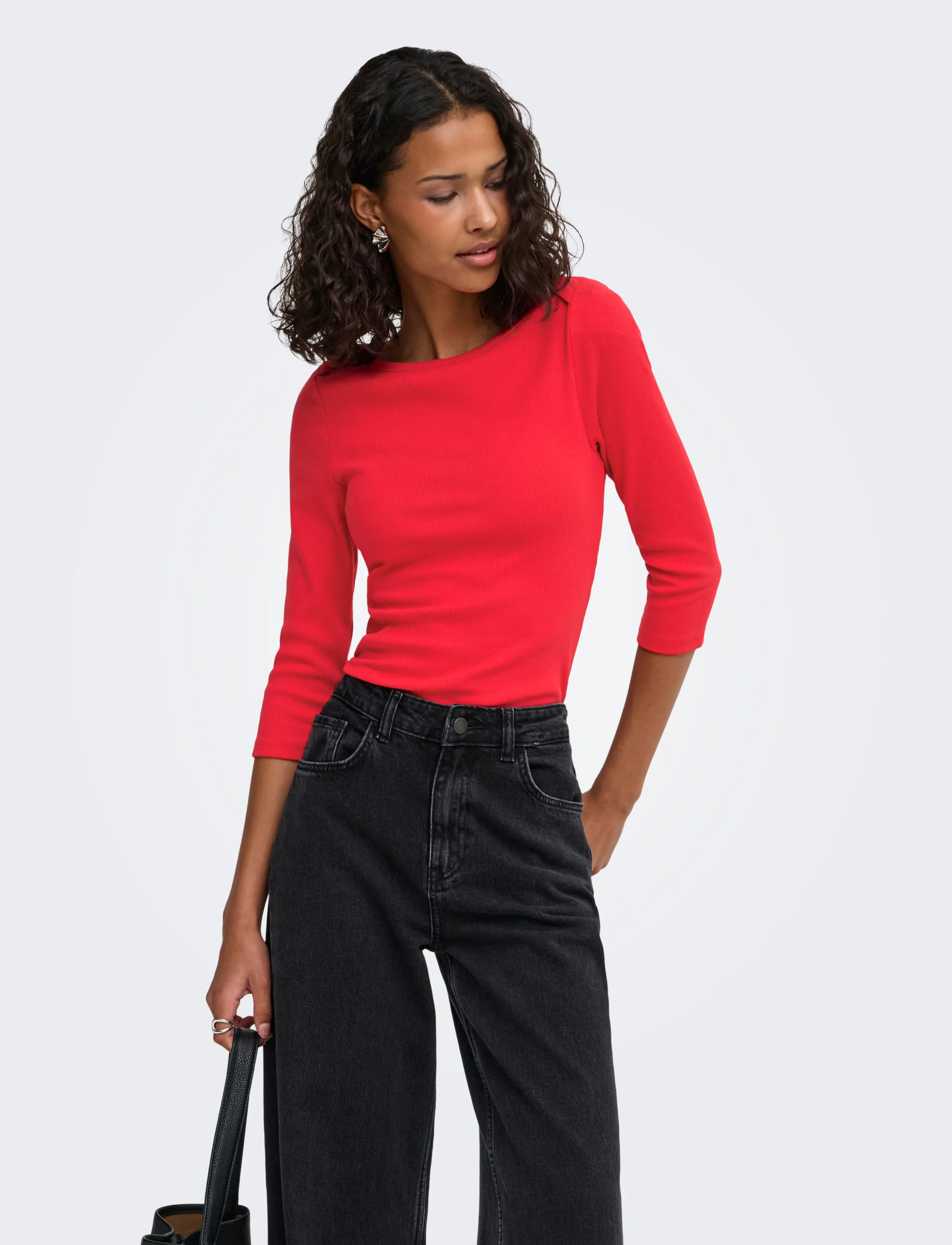 JDY JDYMALLI 3/4 BOATNECK TOP JRS NOOS - Blusen - RACING RED / red