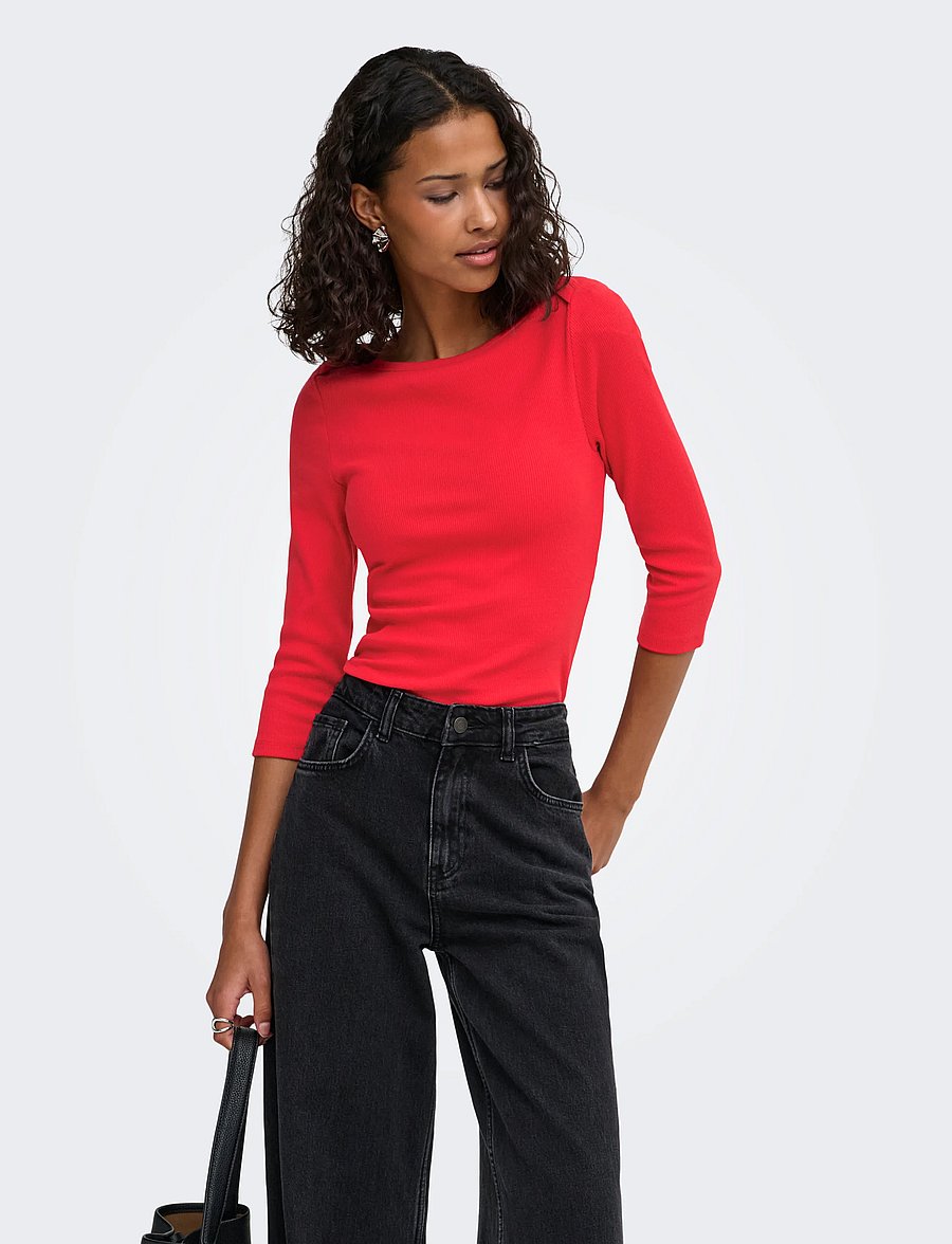 JDY - JDYMALLI 3/4 BOATNECK TOP JRS NOOS - kortærmede bluser - racing red - 0