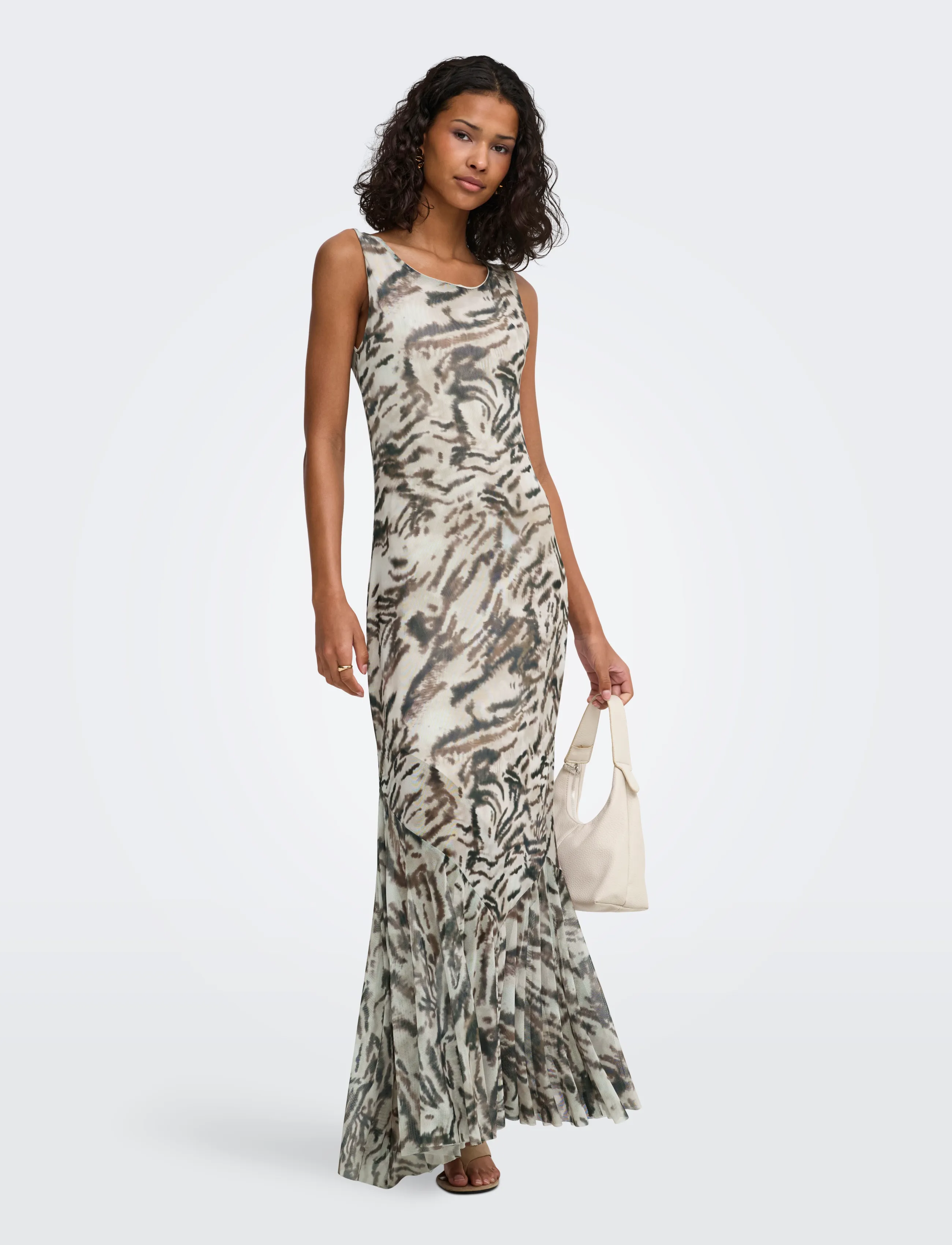 JDY JDYMONE S/L MIDI MESH DRESS JRS EXP - Modern femininity - BIRCH / cream