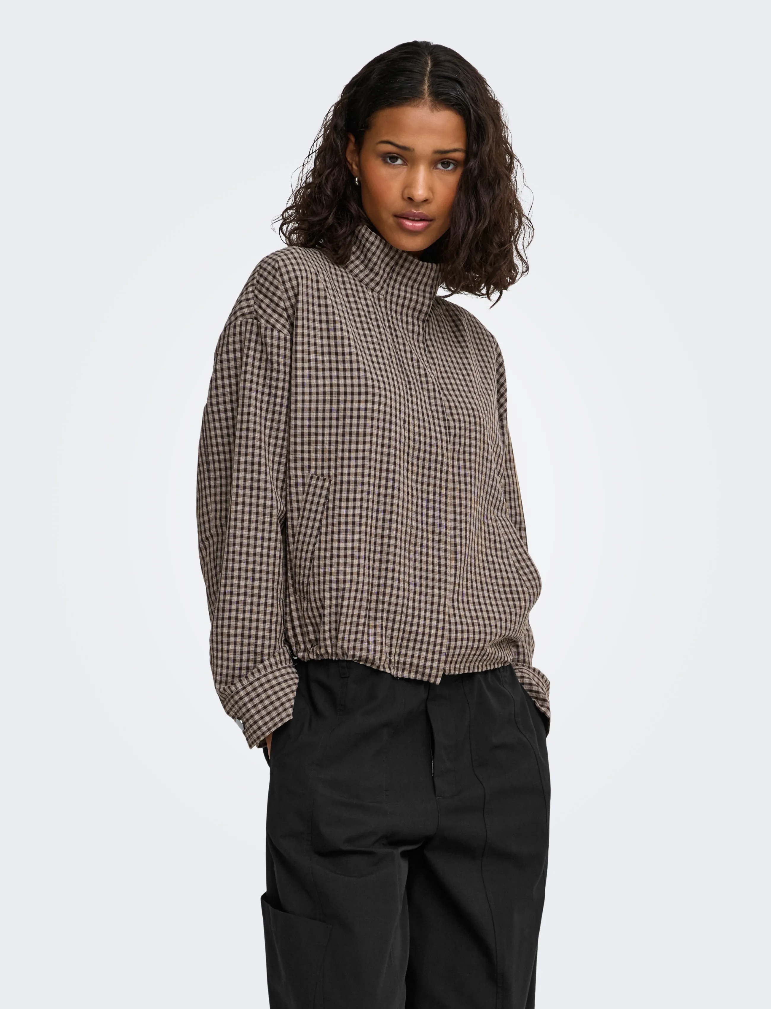 JDY JDYUMI L/S CHECK JACKET WVN EXP - Jakker & Frakker - PORTABELLA / brown