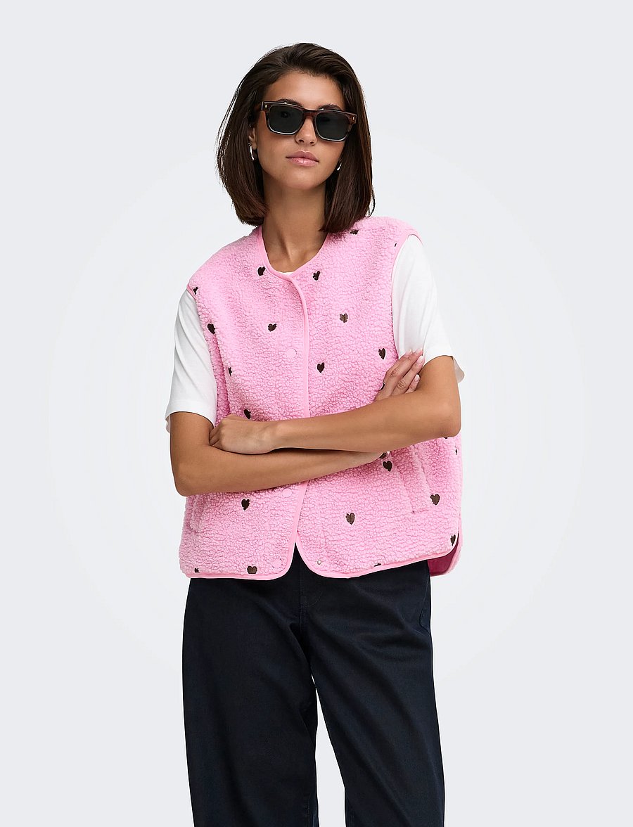 JDY - JDYSIMINA TEDDY HEART EMB WAISTCOAT OTW - teddy-vestid - bonbon - 0