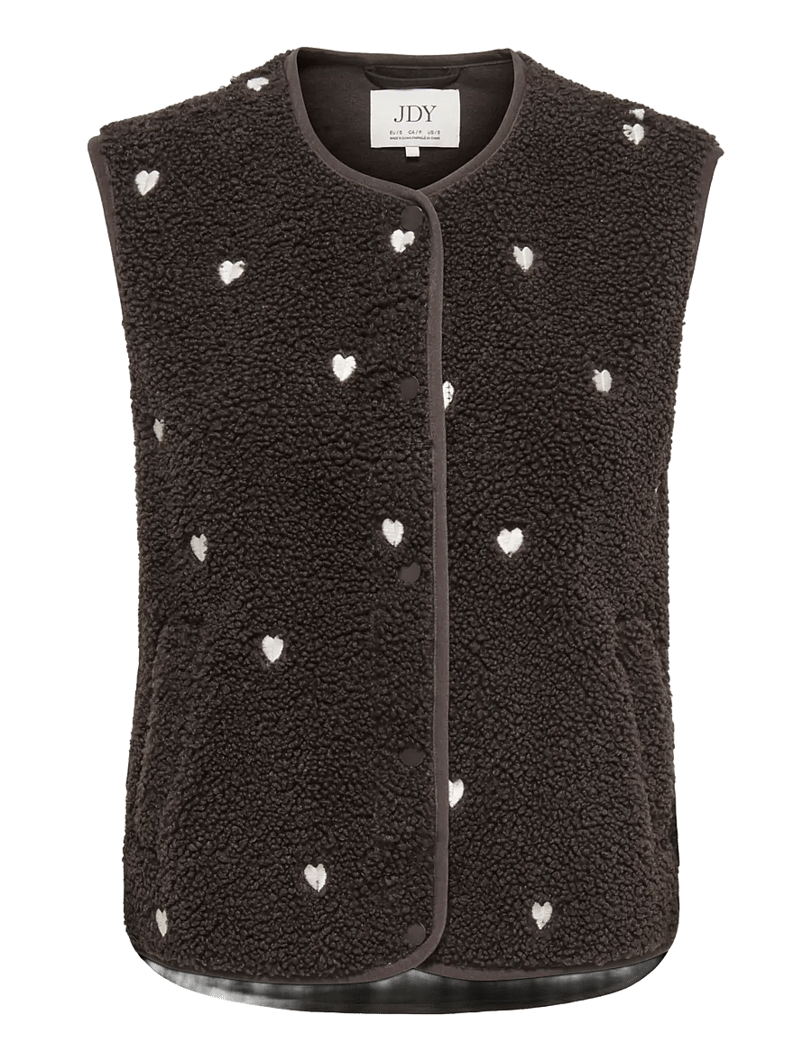 JDY - JDYSIMINA TEDDY HEART EMB WAISTCOAT OTW - teddy-vestid - chocolate torte - 1