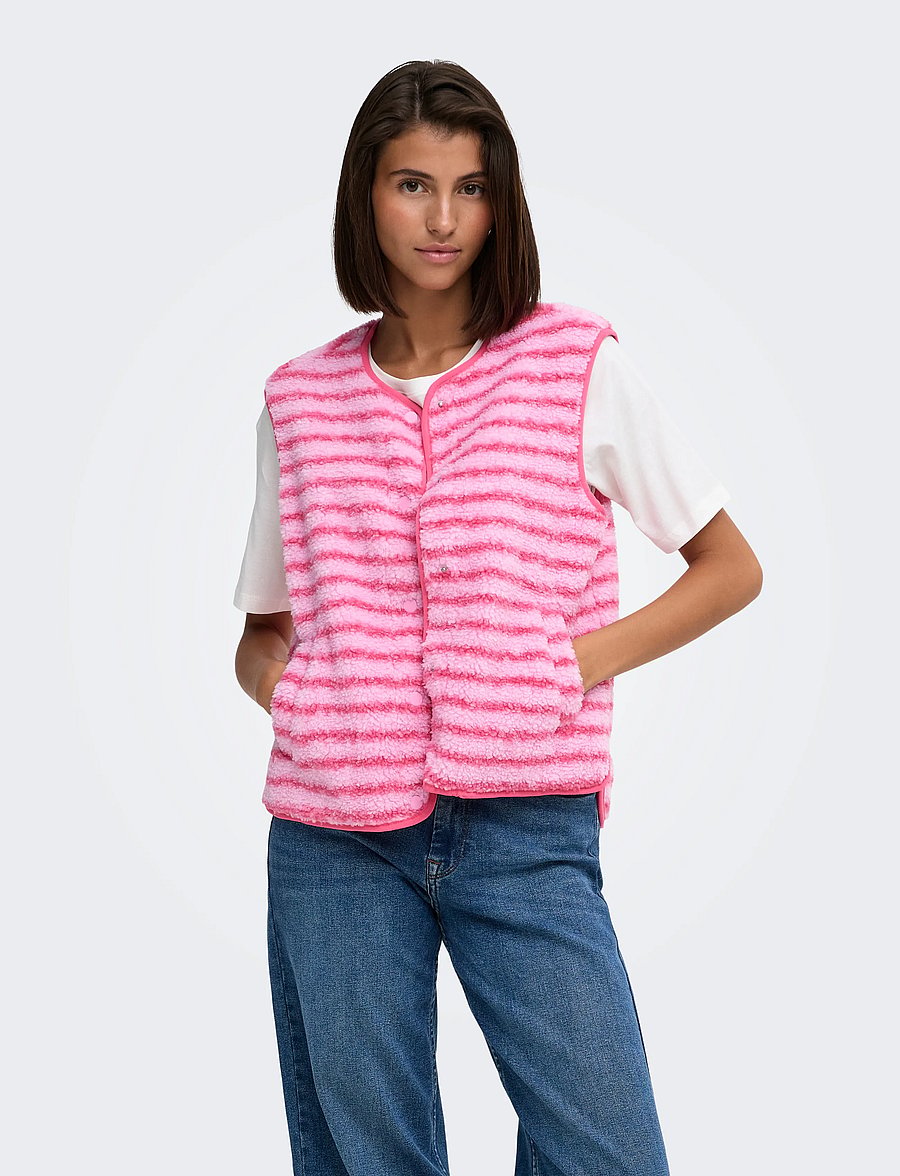 JDY - JDYSIMINA TEDDY STRIPE WAISTCOAT OTW QIQ - hot pink - 0