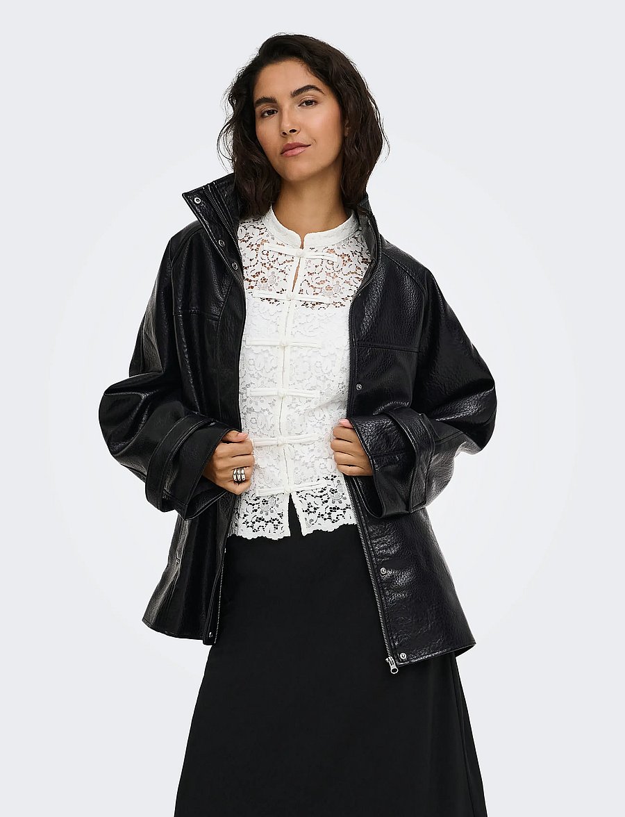 JDY - JDYRAYE FAUX LEATH.HIGHNECK JKT OTW NOOS - leichte jacken - black - 0