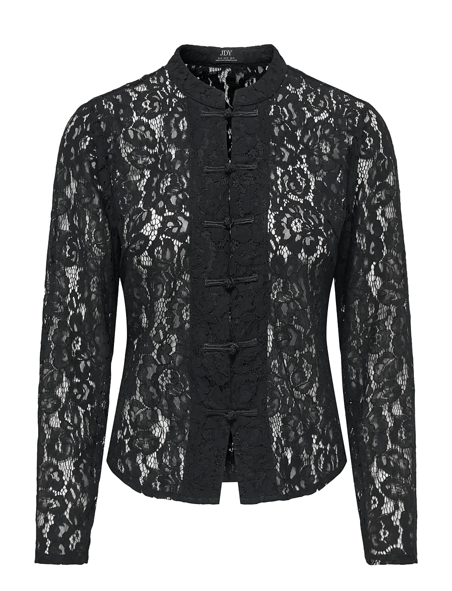 JDY - JDYNILA L/S LACE TOP WVN EXP - long sleeved blouses - black - 1