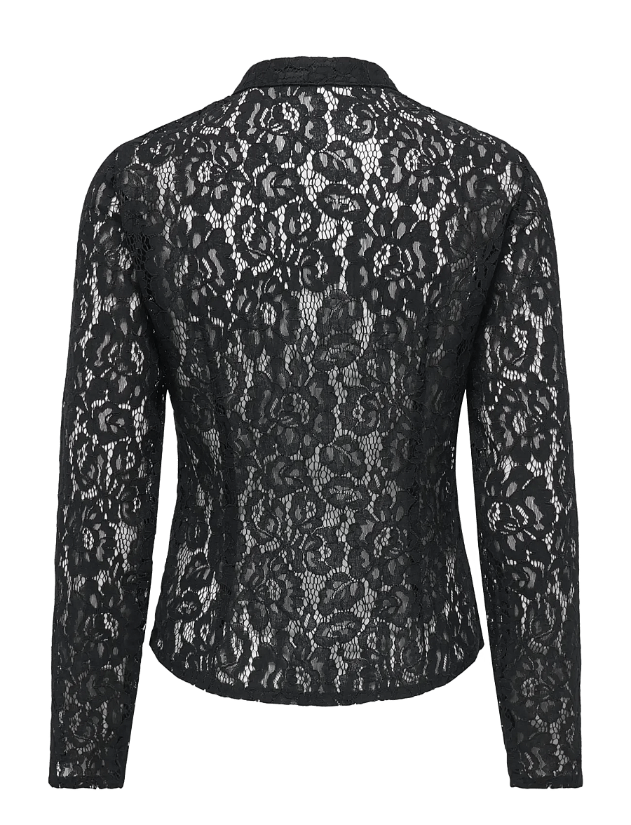 JDY - JDYNILA L/S LACE TOP WVN EXP - long sleeved blouses - black - 2