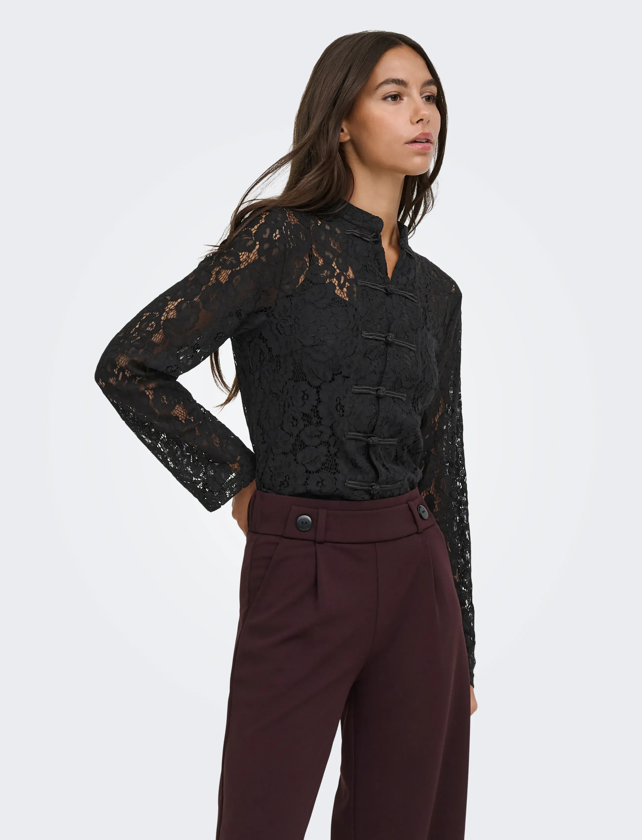JDY - JDYNILA L/S LACE TOP WVN EXP - long sleeved blouses - black - 0
