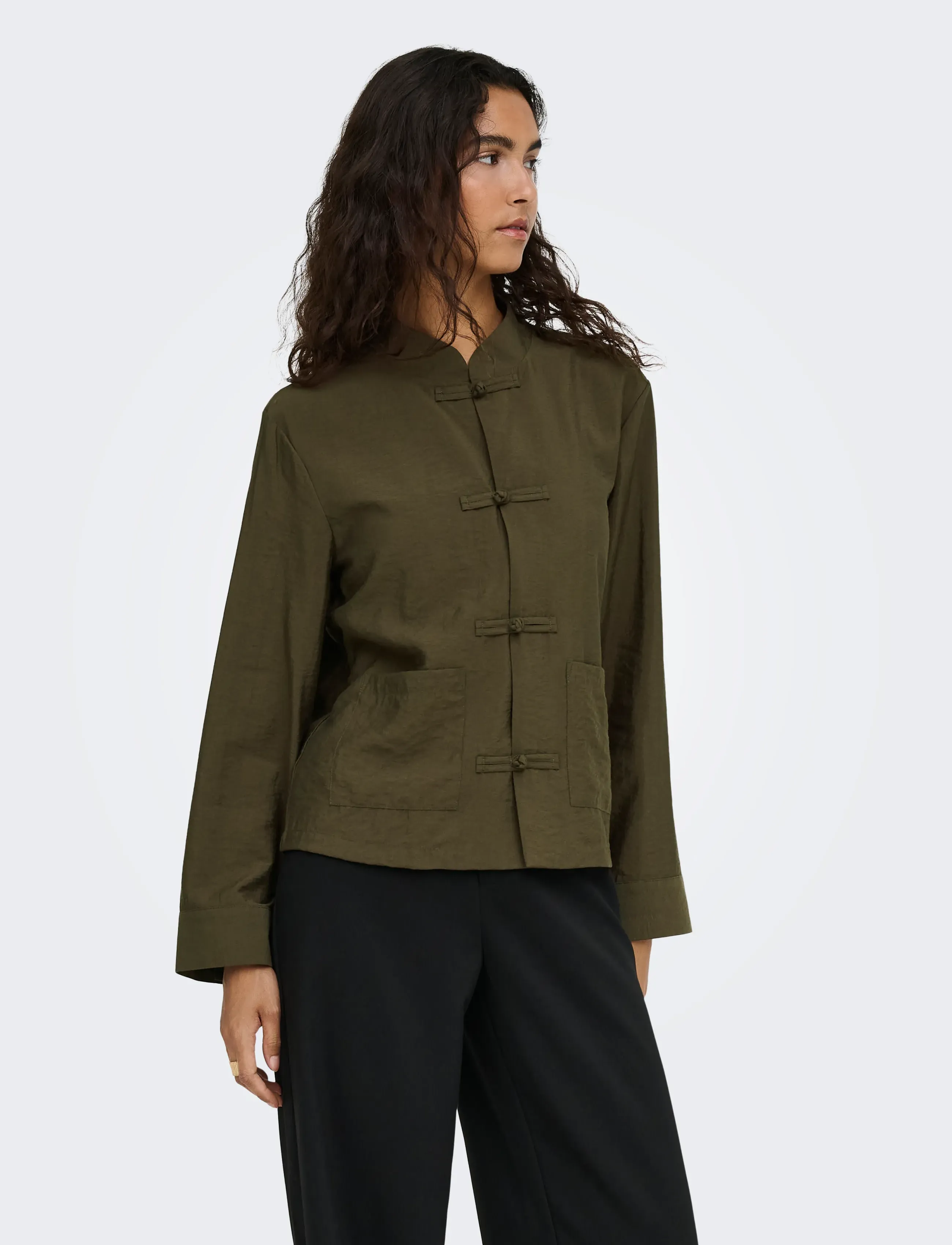 JDY JDYCILLA L/S NAPOLEON SHIRT WVN EXP - Hemden - SLATE BLACK / khaki/green