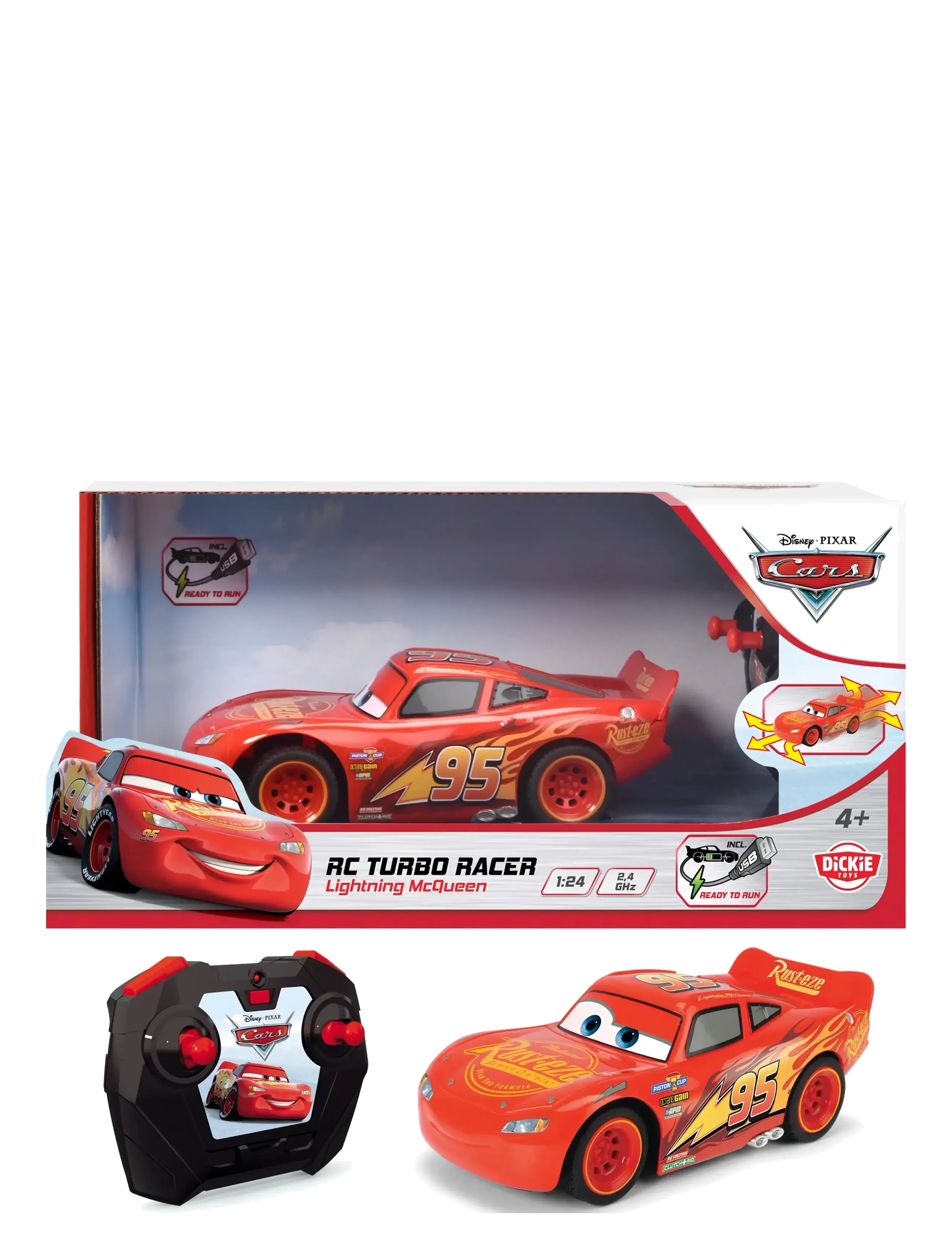 Jada Toys Disney Cars Remote-Controlled Lightning Mcqueen Turbo Racer 1:24, Børn, Remote Controlled Legetøj, Rød, Str: ONE SIZE