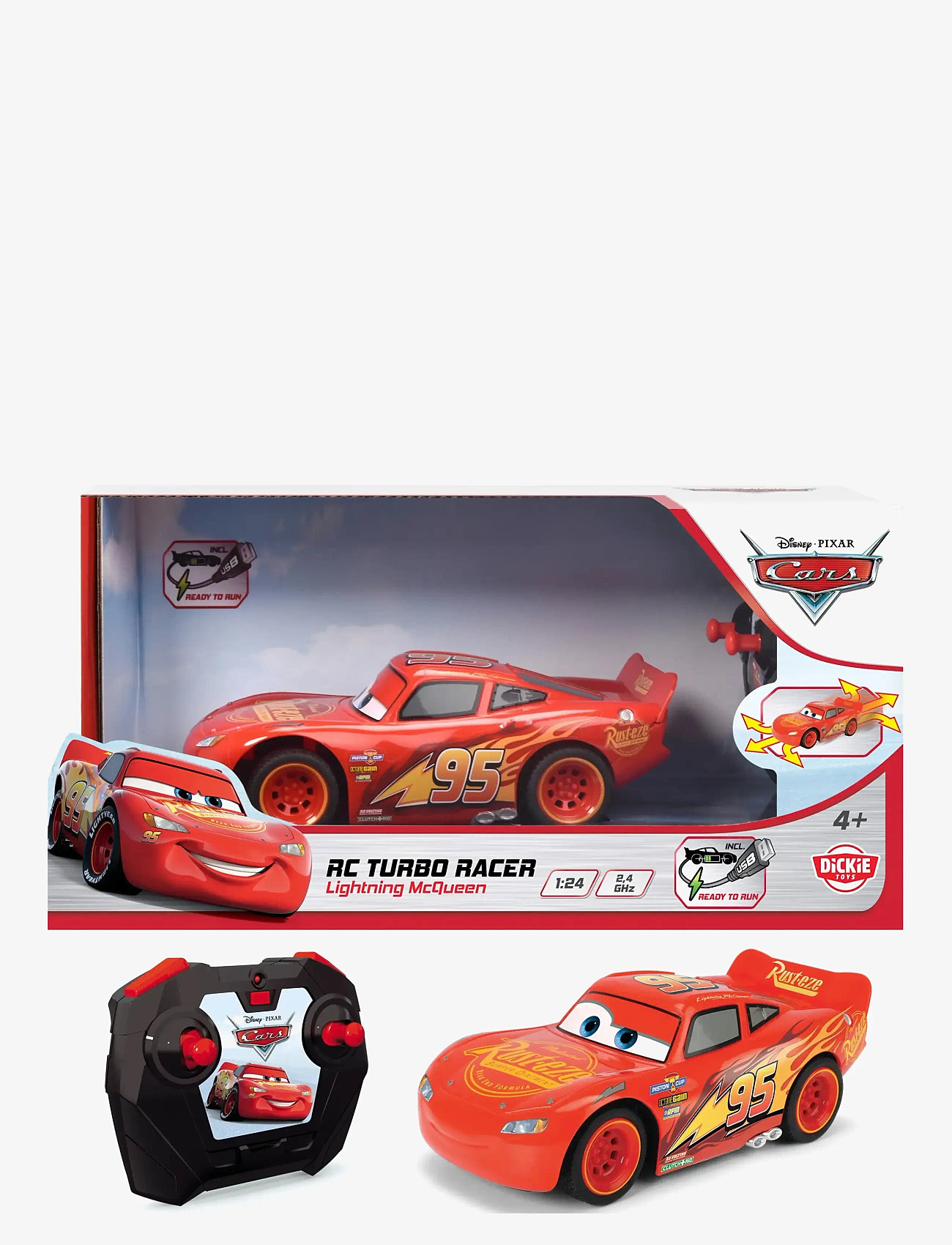 Jada Toys - Disney Bilar Radiostyrd Blixten McQueen Turbo Racer 1:24 - radiostyrda leksaker - red - 0