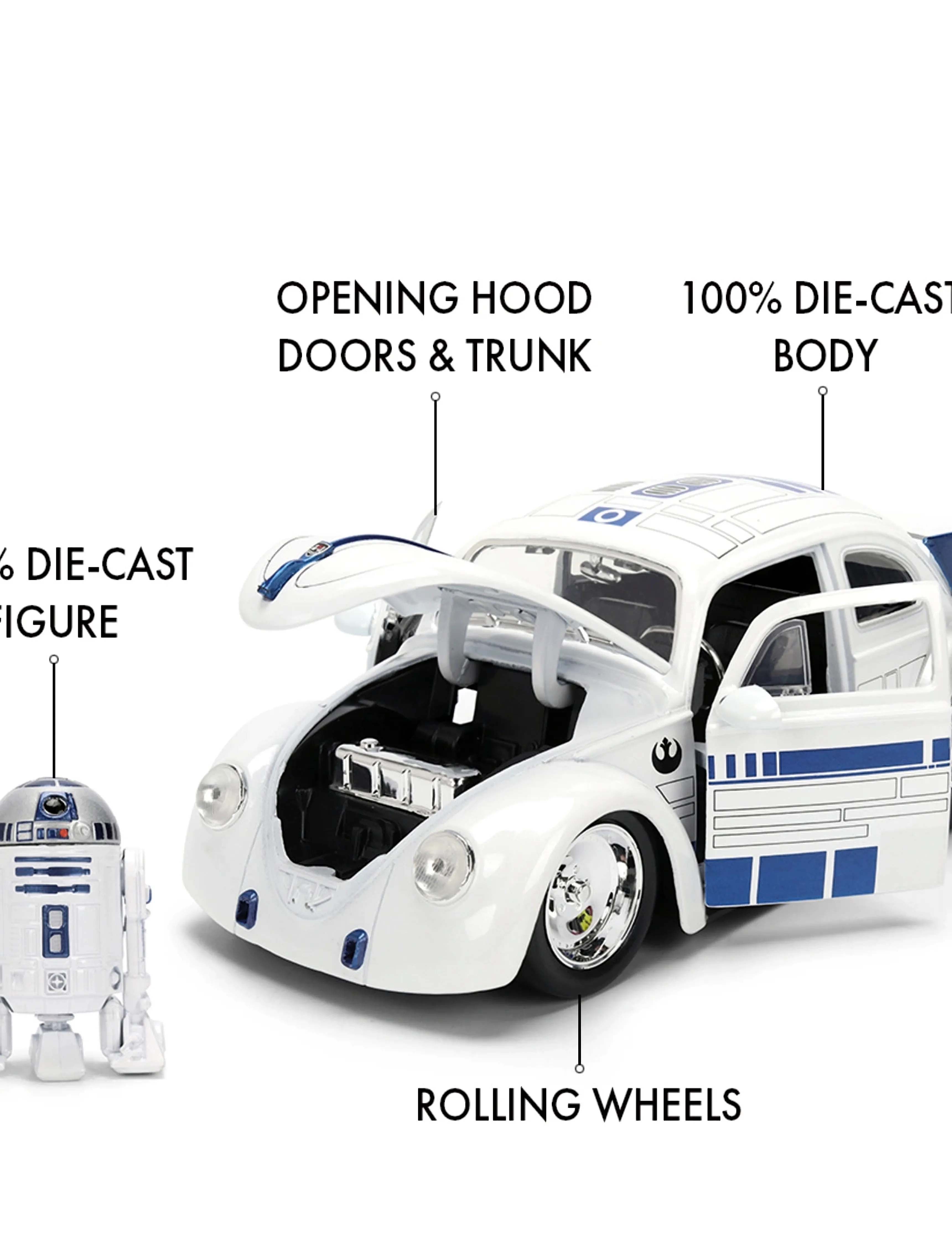 Jada Spielzeug Star Wars R2D2 1959 Vw Drag Beetle 1:24, One Size, Toy Cars, Weiß - Other Kinder