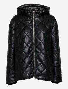 Becky Faux Leather Quilted Short Bomber Jacket, Jakke