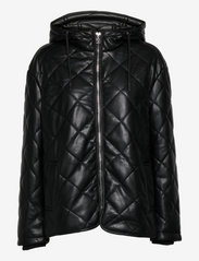 Becky Faux Leather Quilted Short Bomber Jacket - BLACK