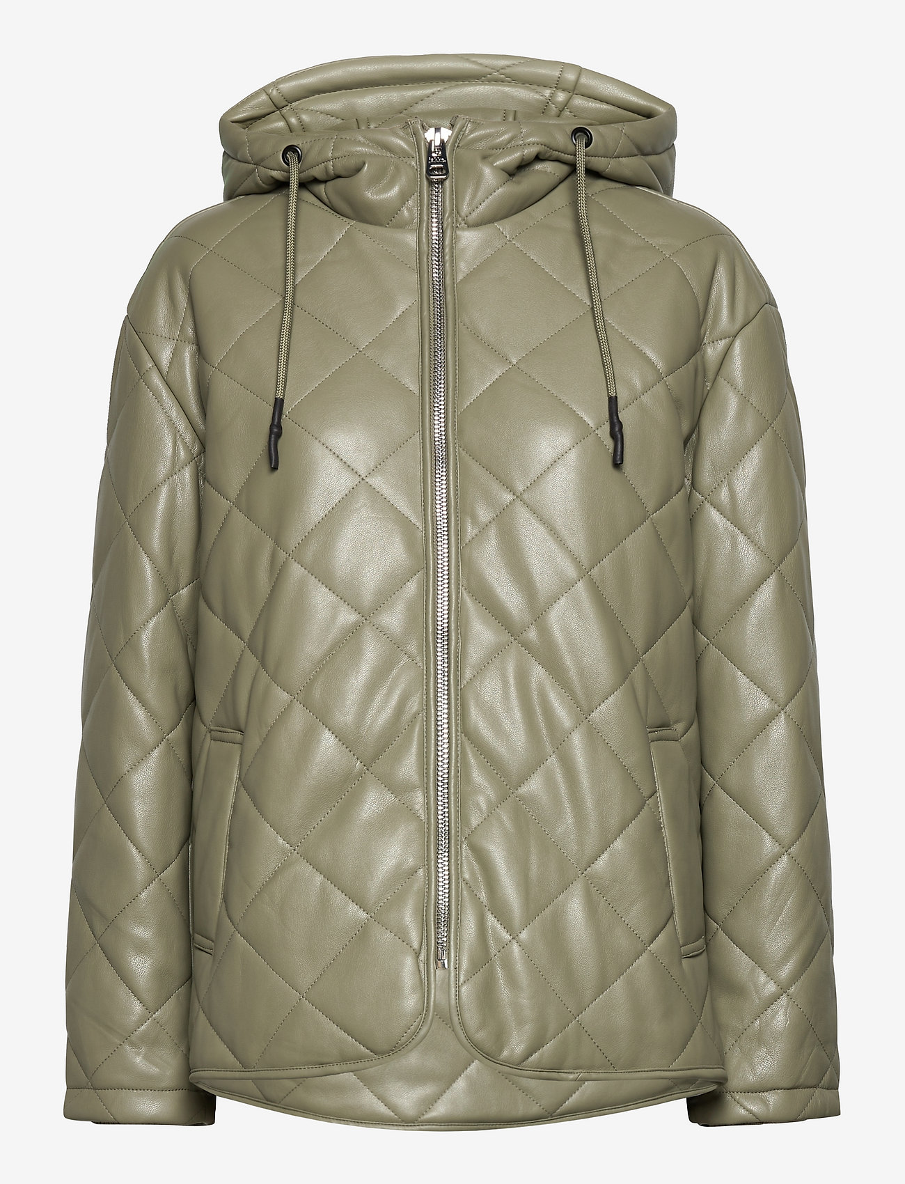 Jakke - Becky Faux Leather Quilted Short Bomber Jacket - spring jackets - olive - 0