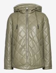 Becky Faux Leather Quilted Short Bomber Jacket - OLIVE
