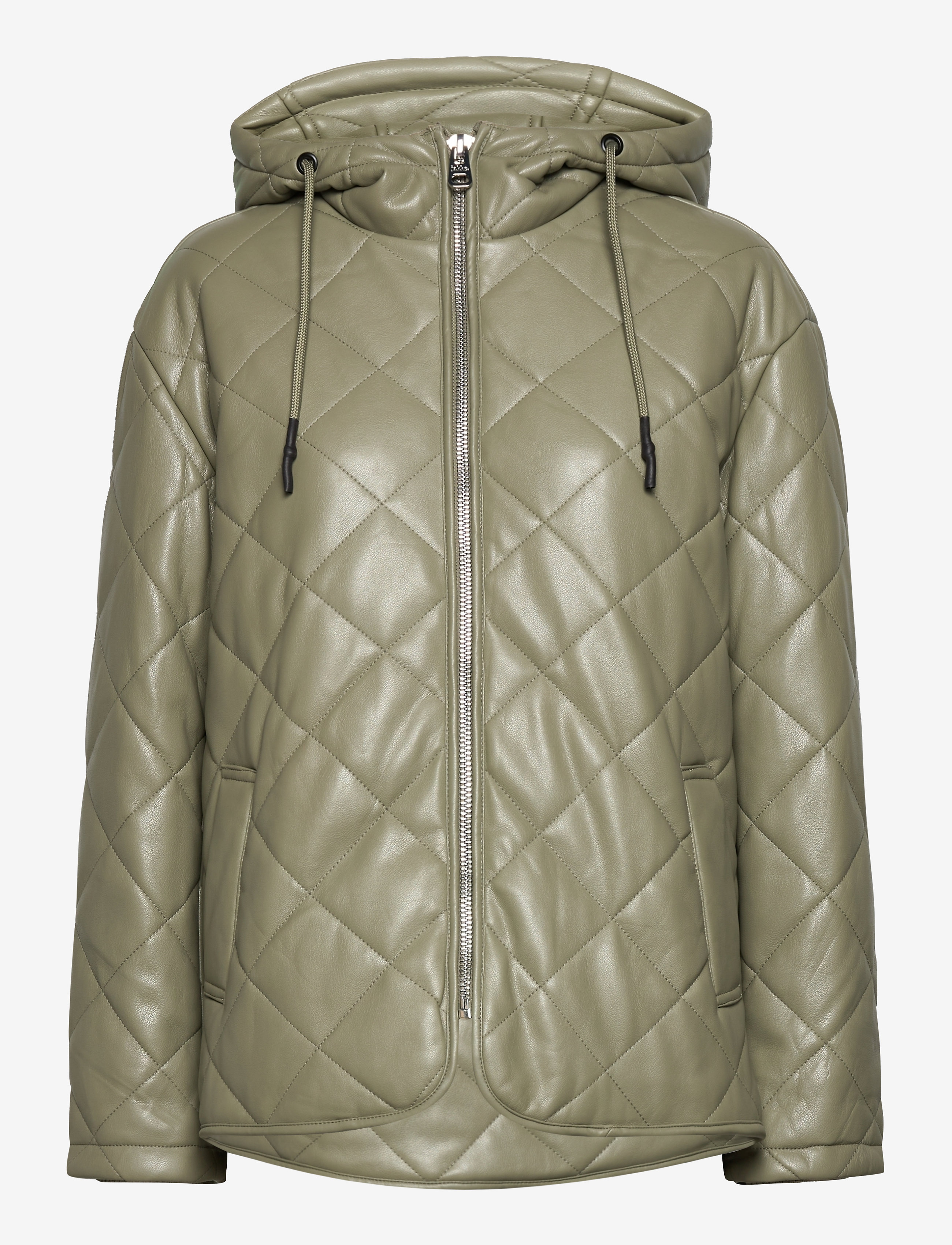 Jakke Becky Faux Leather Quilted Short Bomber Jacket - Kläder - OLIVE / green