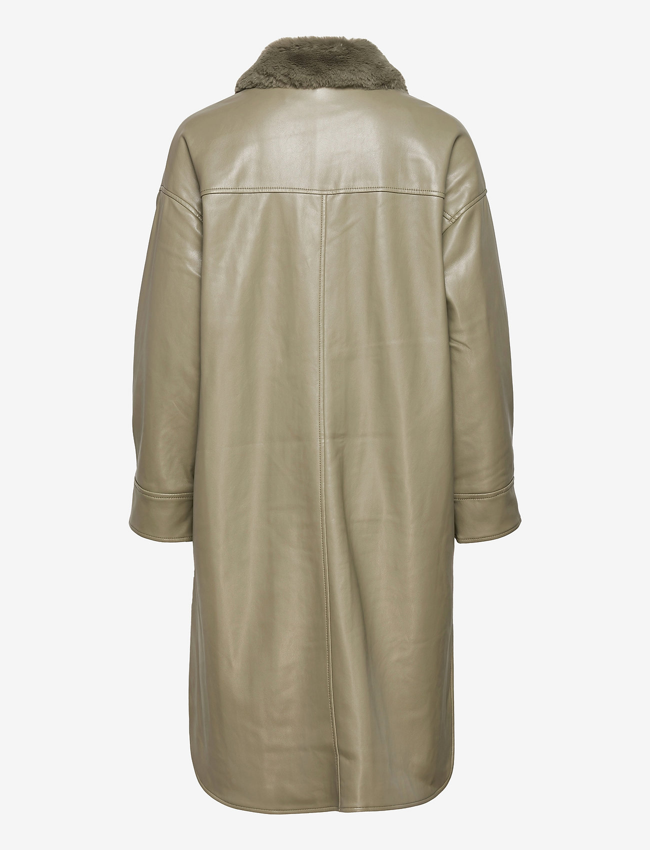 Jakke - Sharon Faux Leather Shacket With Fur Collar - wiosenne kurtki - olive - 1