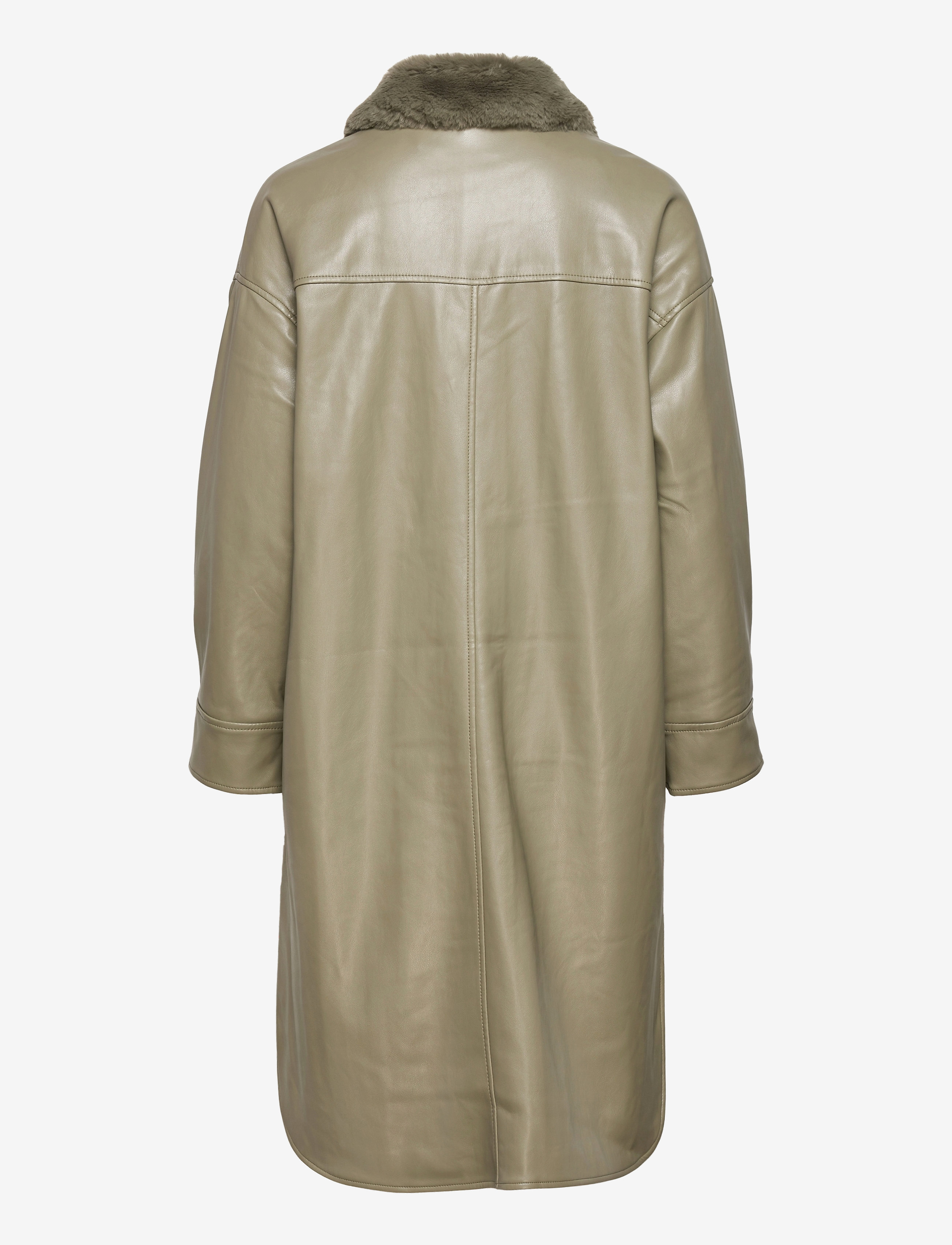Jakke - Sharon Faux Leather Shacket With Fur Collar - forårsjakker - olive - 1