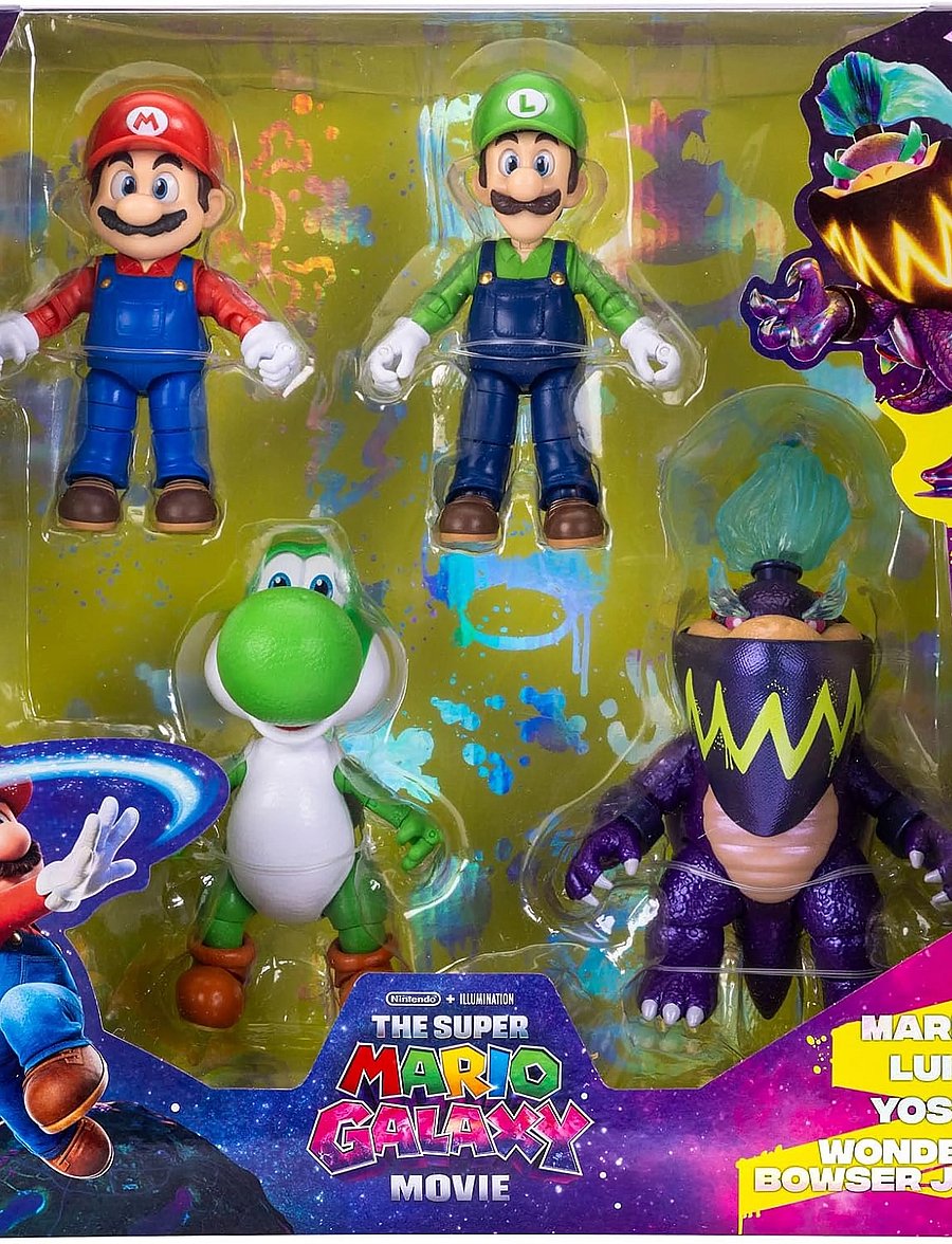 Super Mario - The Super Mario Galaxy Movie - 5” Fig. Multi-Pck Mario, Yoshi, Luigi and exclusive Wonder Bowser Jr - film & sagofigurer - multicoloured - 0