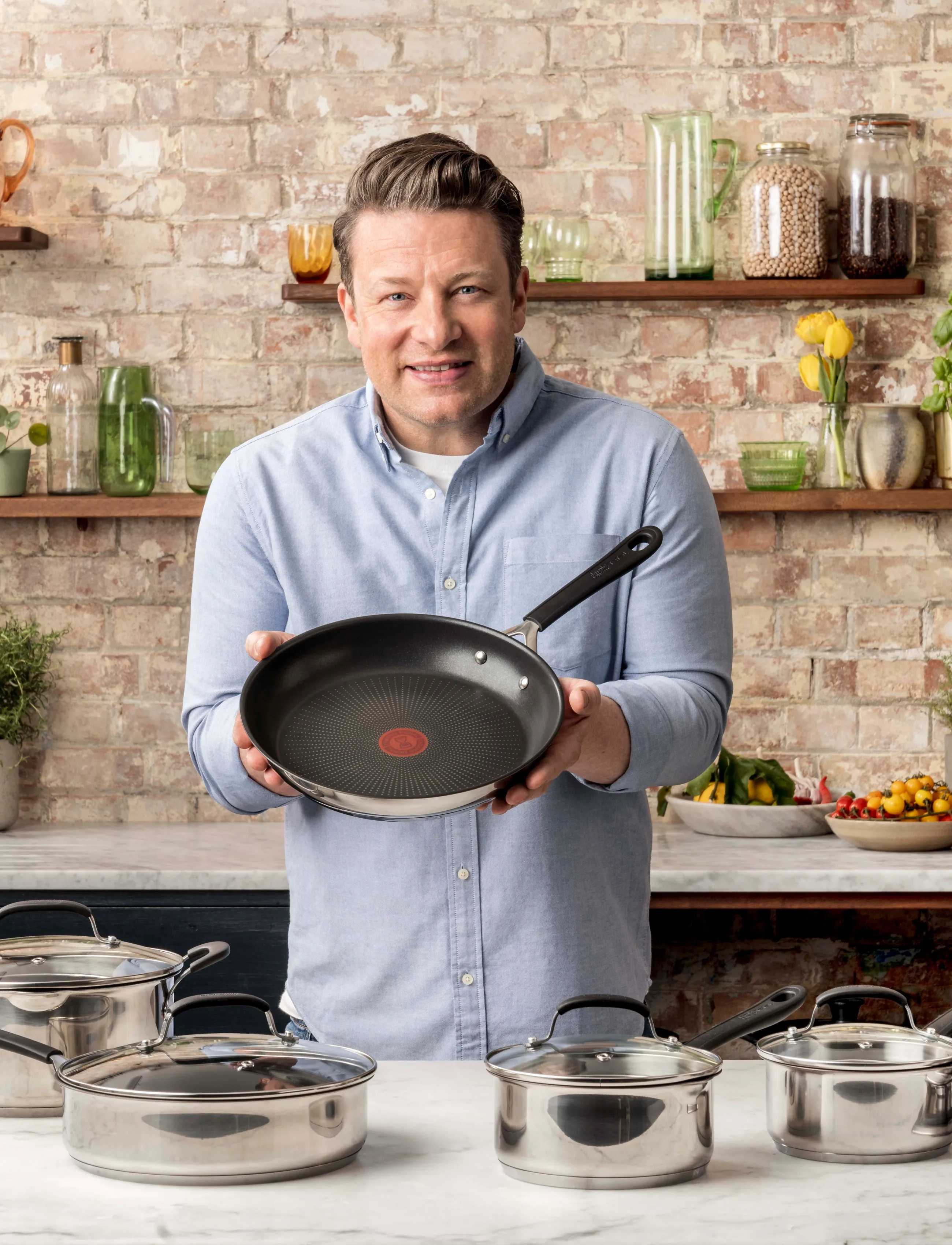 Jamie Oliver Tefal JO Quick & Easy SS Frypan 28 cm in Box - For ham - COATED ALUMINIUM / black