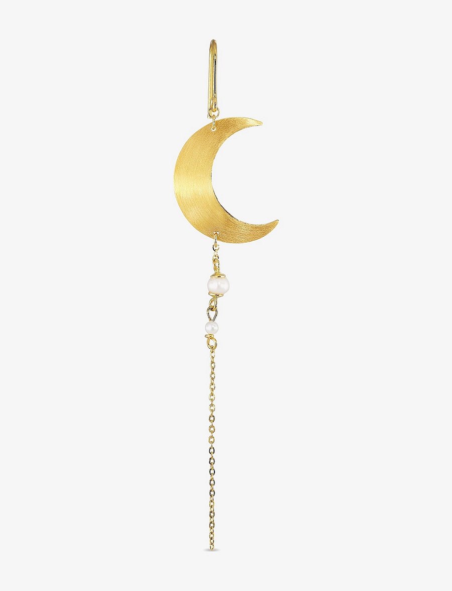 Jane Koenig - Half Moon Earring with pearl chain - perlenohrringe - 18 carat goldplated sterling silver - 1